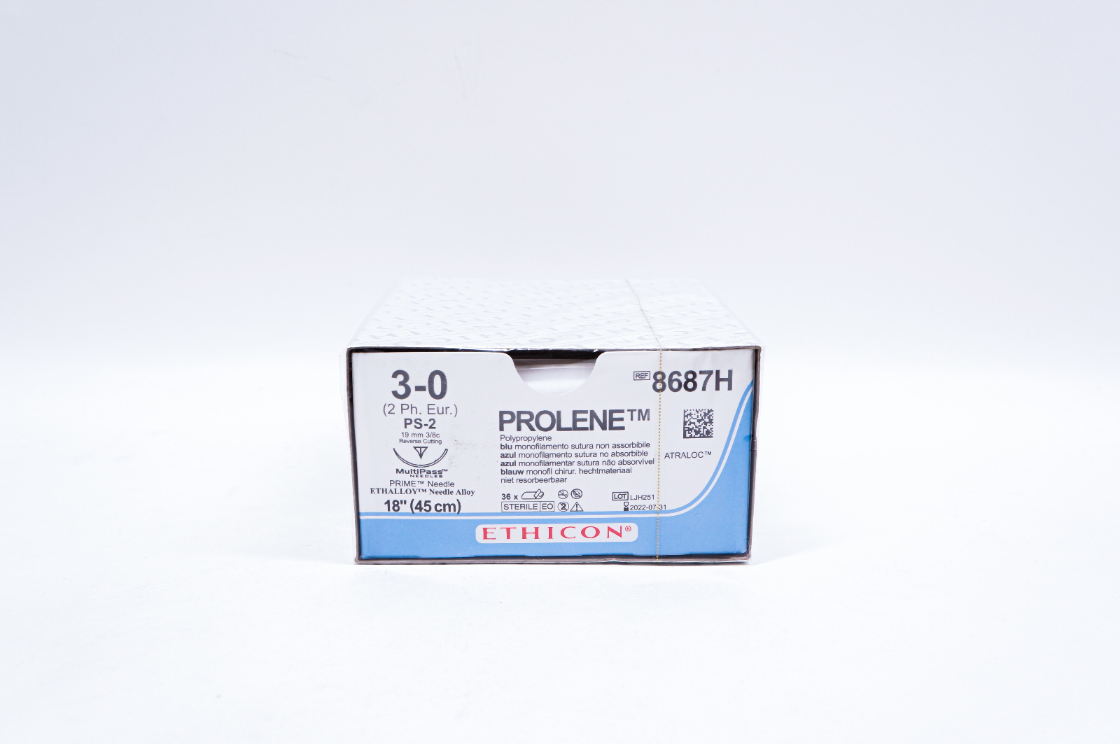 Ethicon 8687H 3-0 PROLENE, PS-2 19mm 3/8c, Reverse Cutting, 18inch - Box of 36