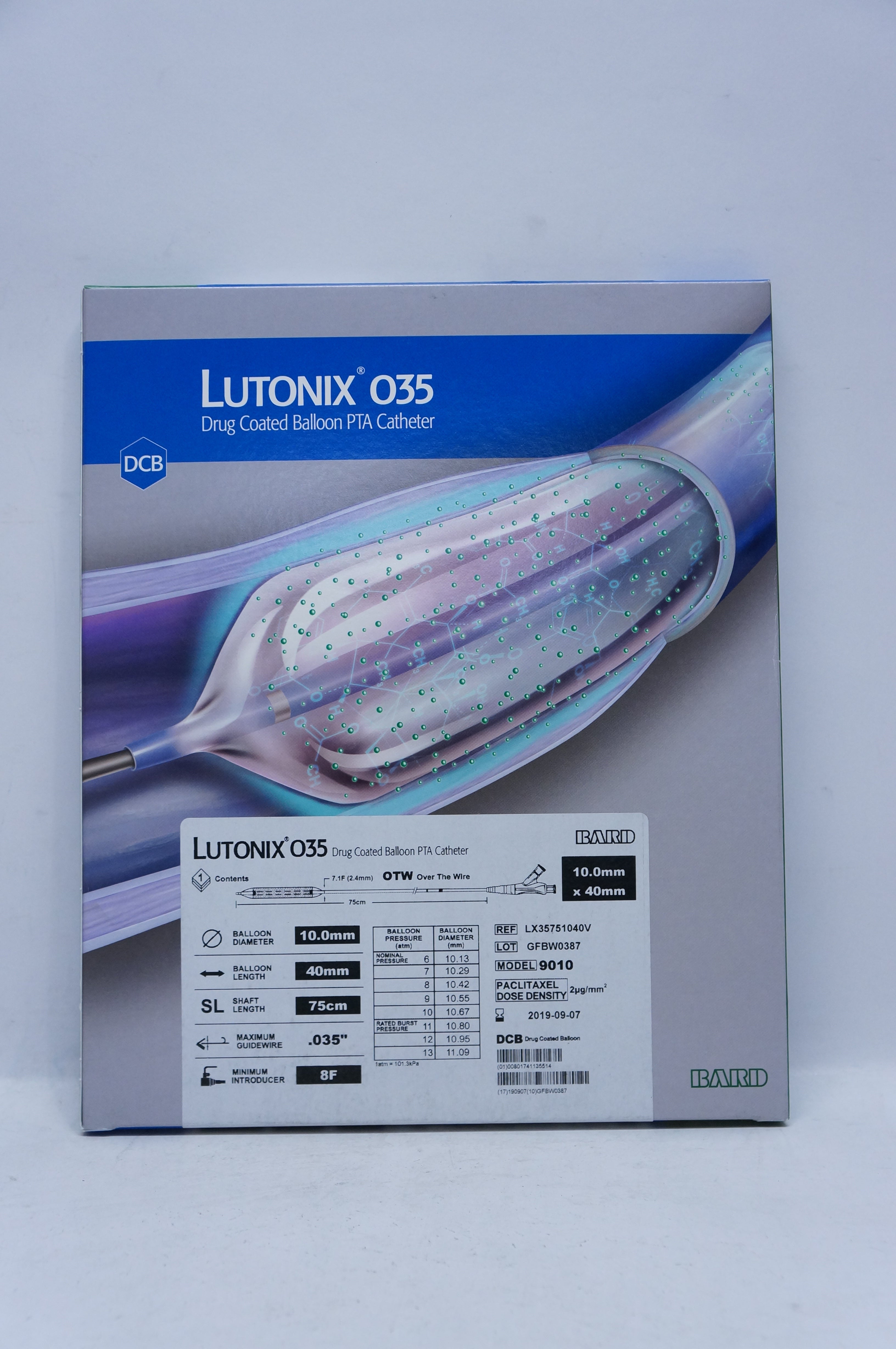 Bard LX35751040V Lutonix 035 Drug Coated Balloon PTA Cath. 10mm x 40mm x 75cm(x)