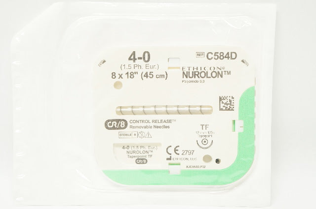 Ethicon C584D 4-0 Nurolon Nylon Stre TF13mm 1/2c Taper, 18 inch CR/8
