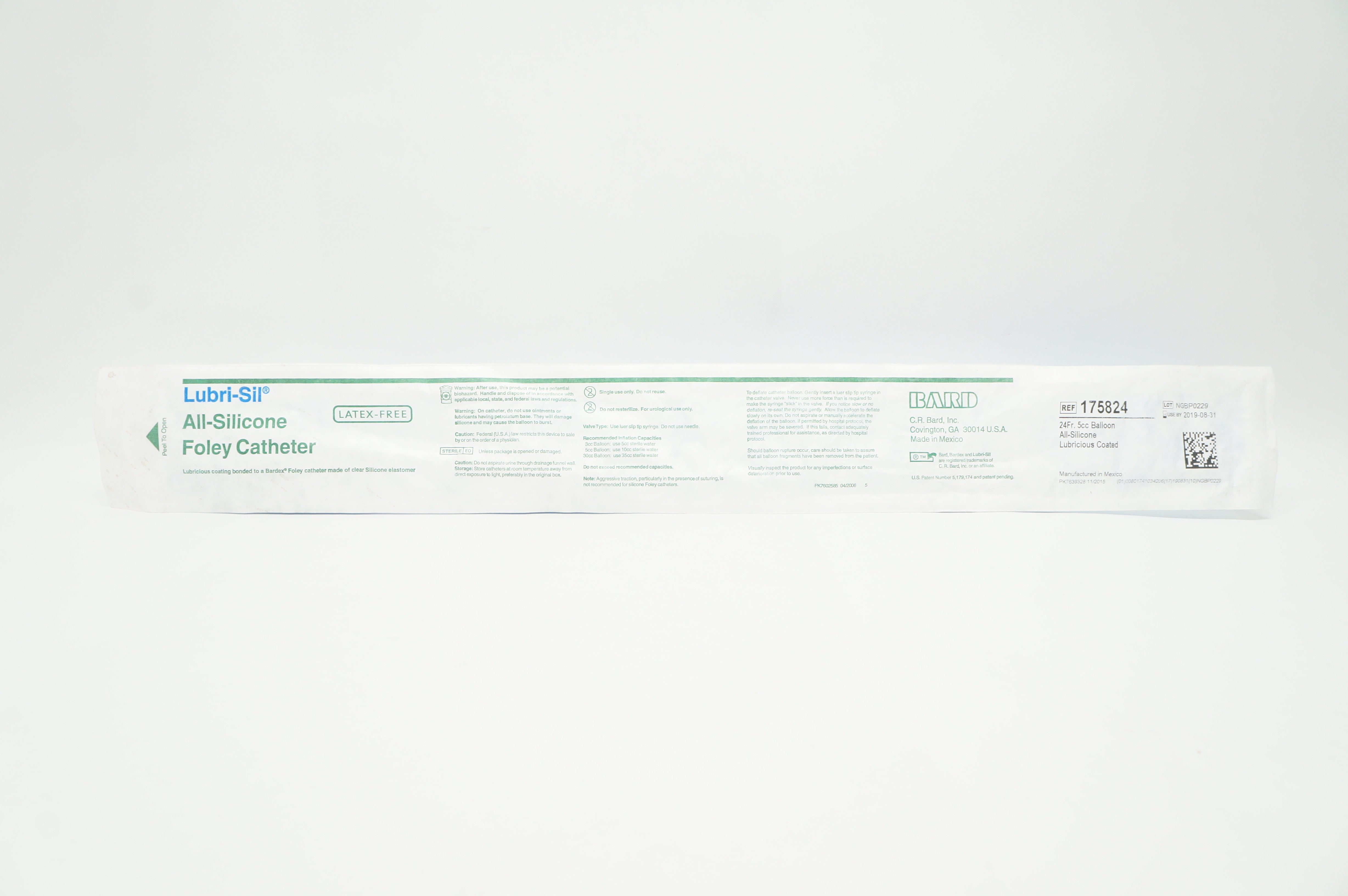 Bard 175824 Lubri-Sil All-Silicone Foley Cath. Balloon 24Fr. 5cc (x)
