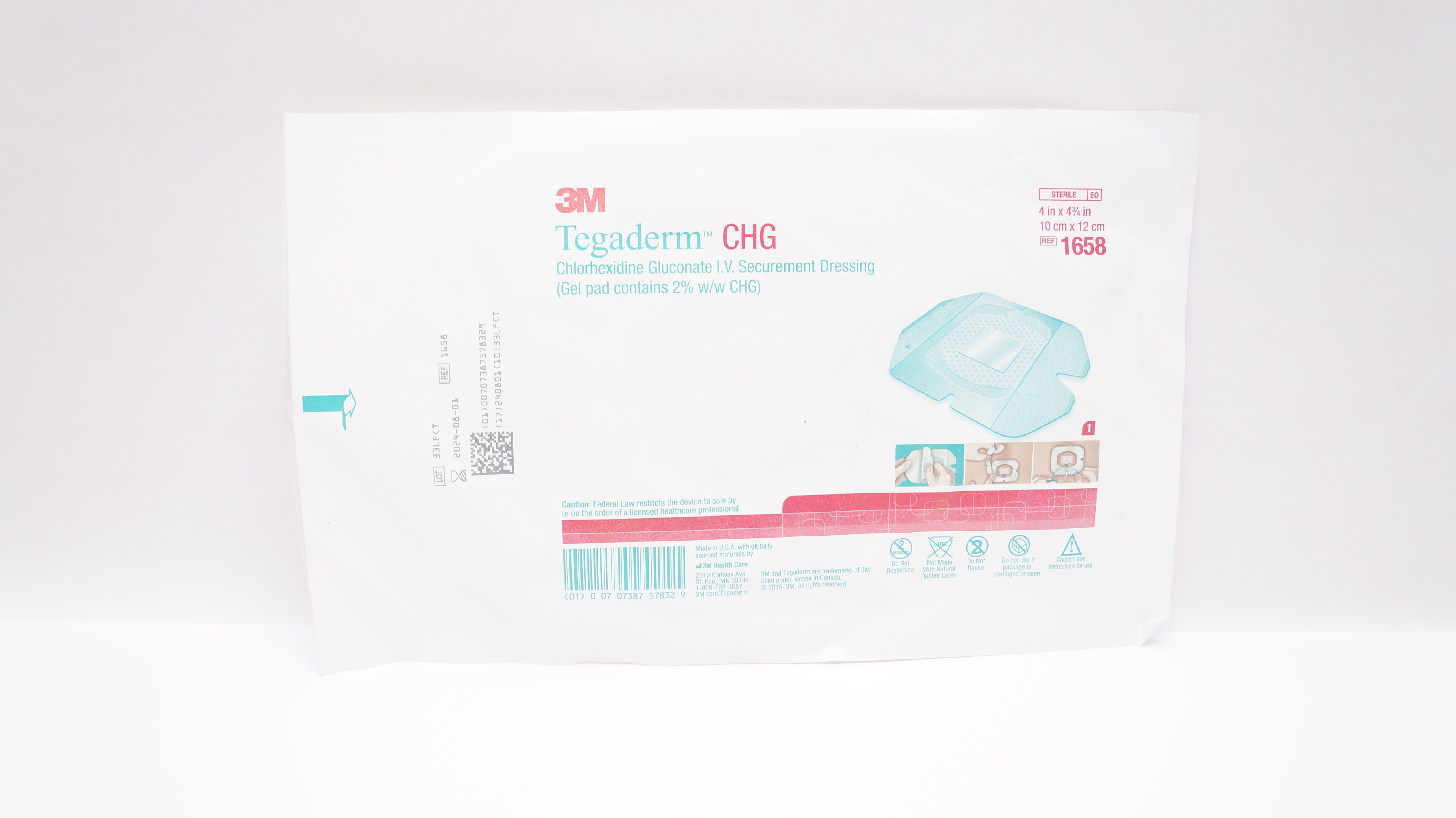 3M 1658 Tegaderm CHG Chlorhexidine Gluconate I.V. Securement Dressing