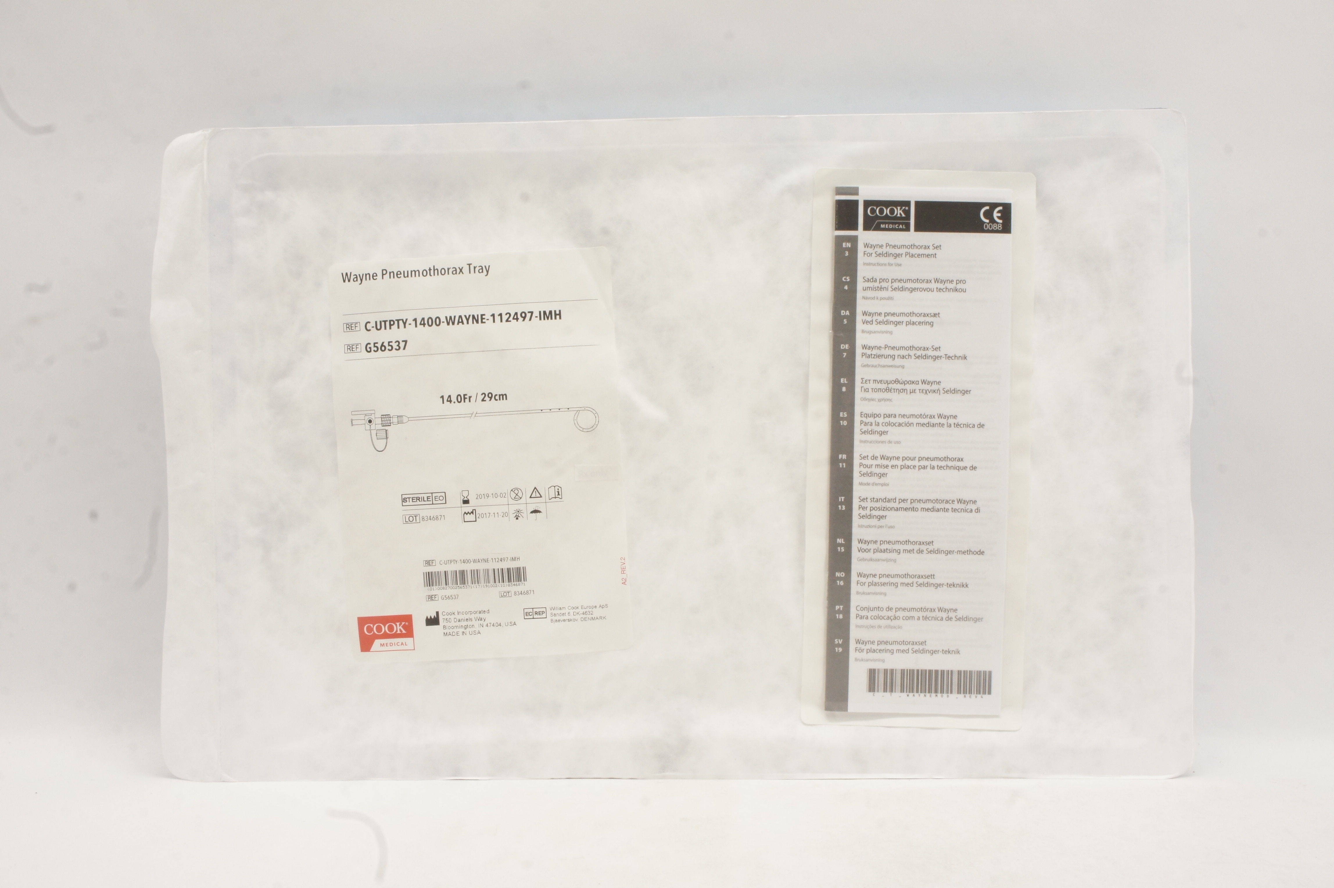 Cook Medical G56537 Wayne Pneumothorax Tray 14.0Fr x 29cm (x)