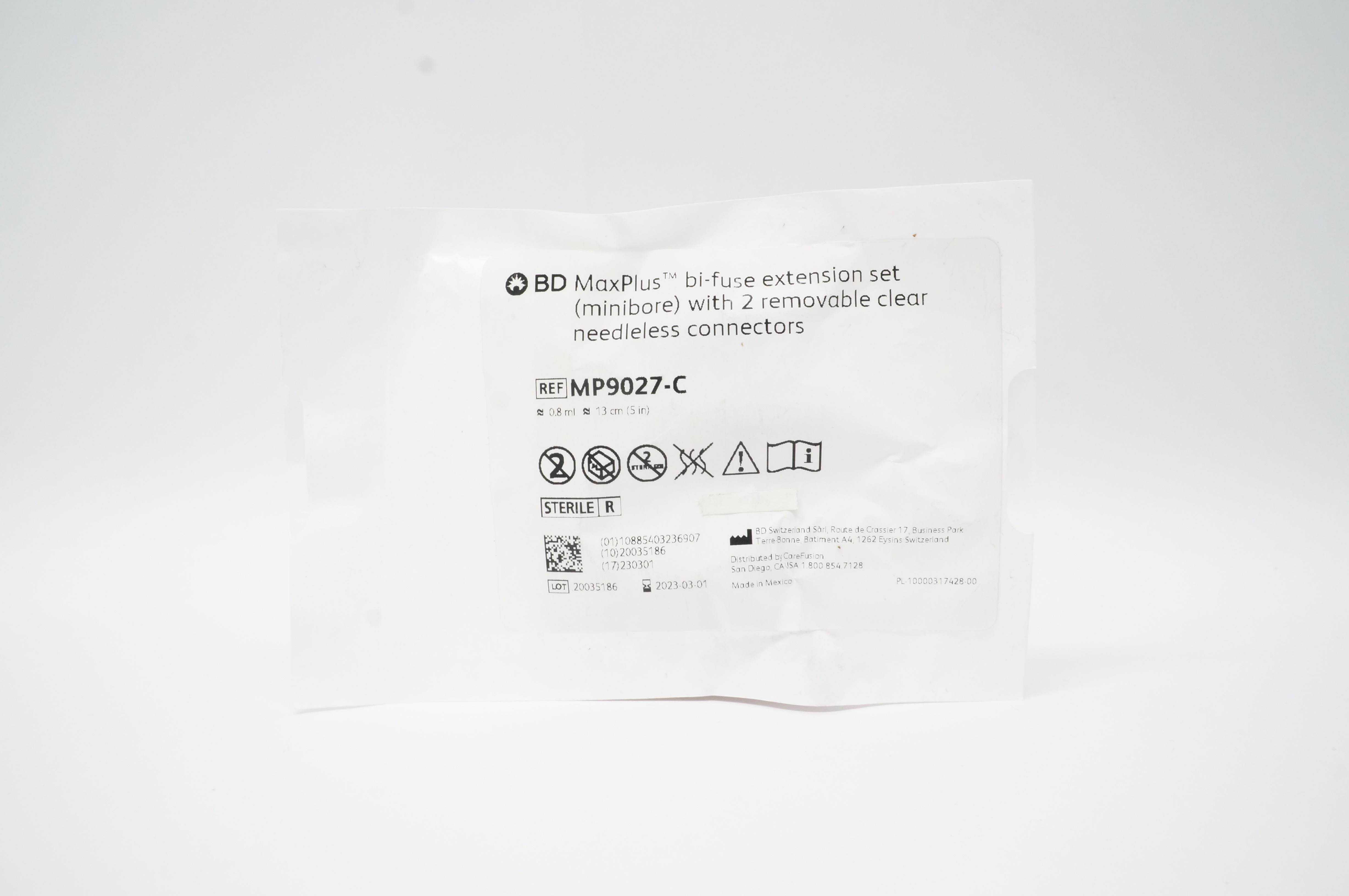 BD MP9027-C MaxPlus Bi-Fuse Extension Set Removable Connectors 0.8ml x 5in. (x)