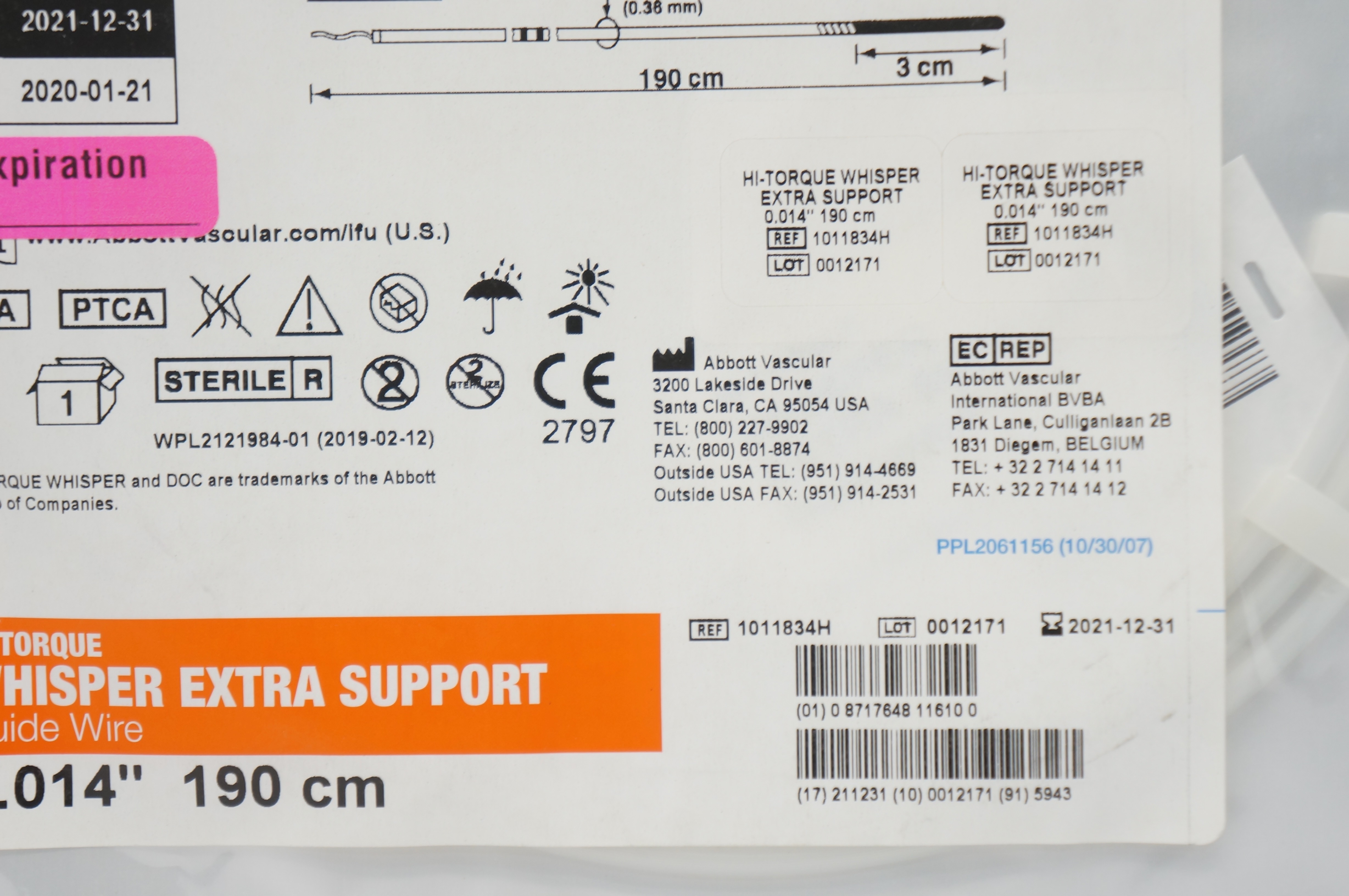 Abbott 1011834H Hi-Torque Whisper Extra Support Guide Wire 0.014