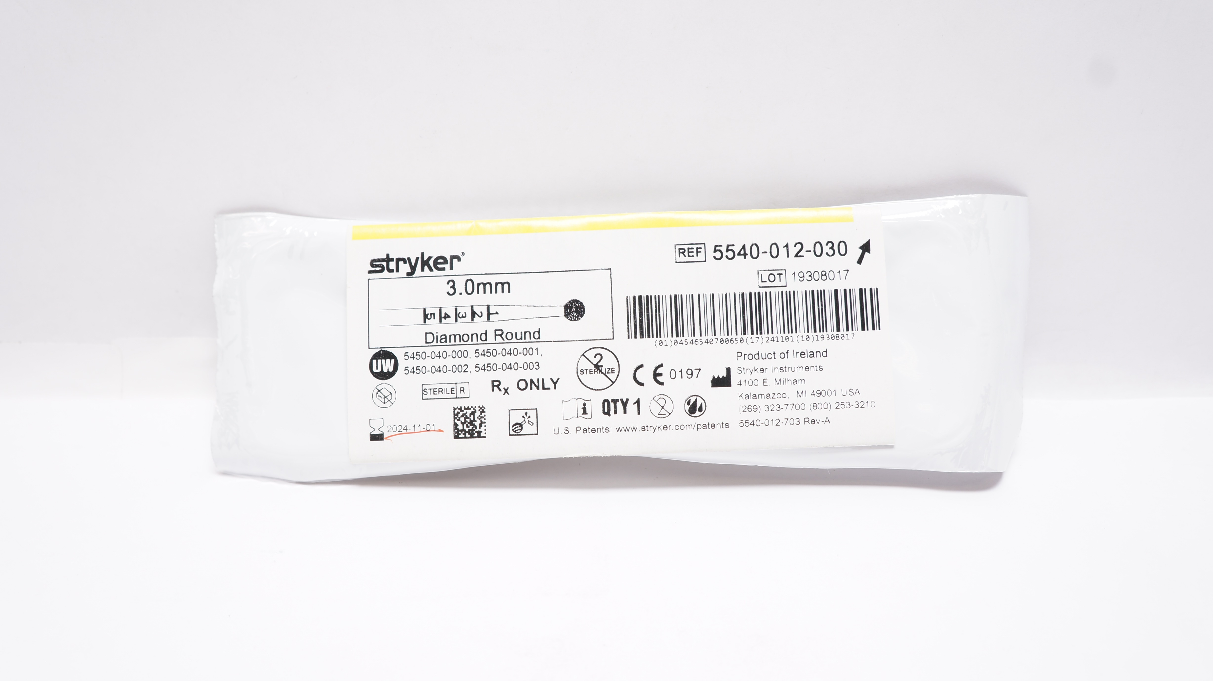 Stryker 5540-012-030 Diamond Round Bur 3.0mm
