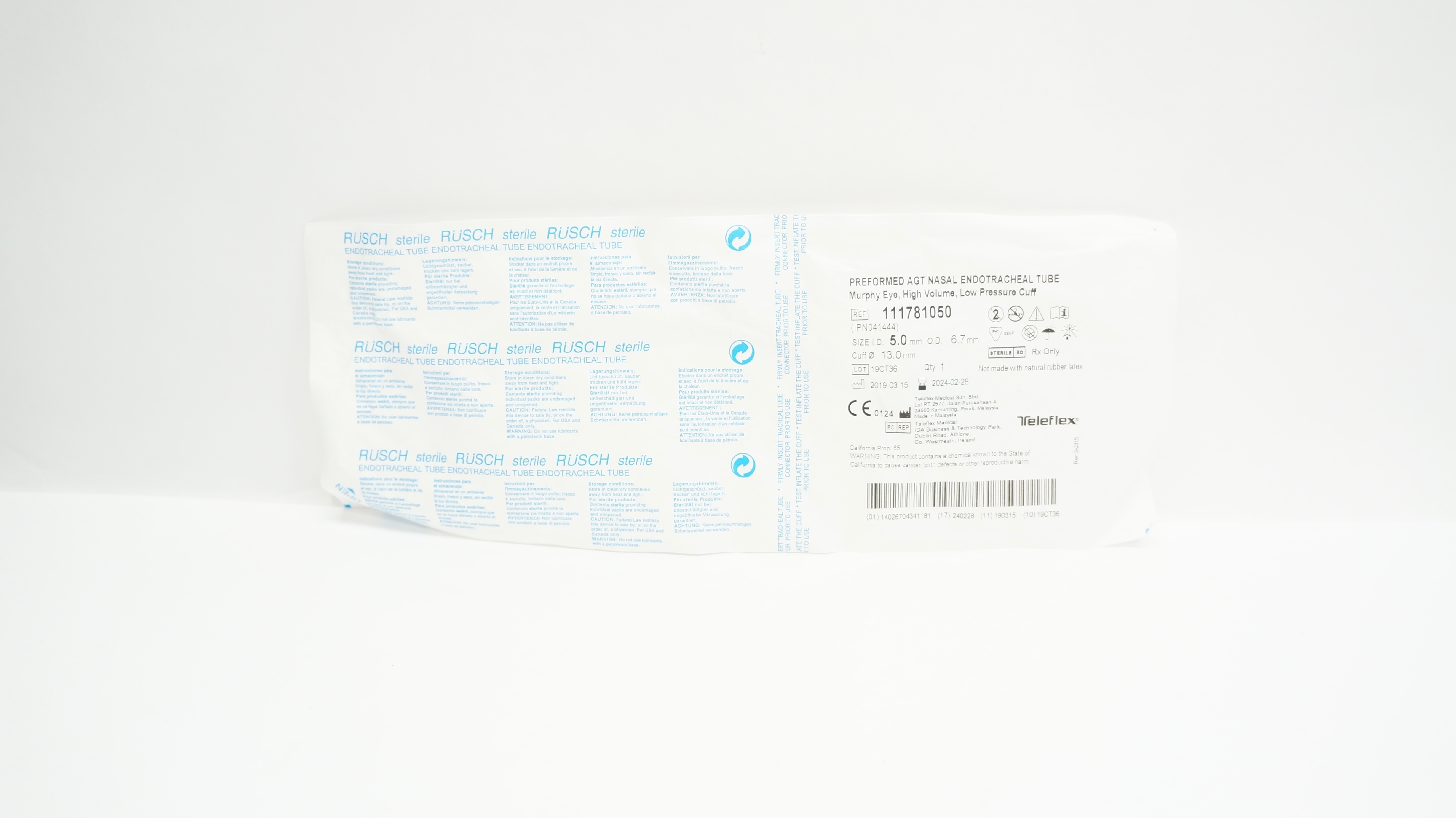 Teleflex 111781050 Preformed AGT Nasal Endotracheal Tube 5.0mm