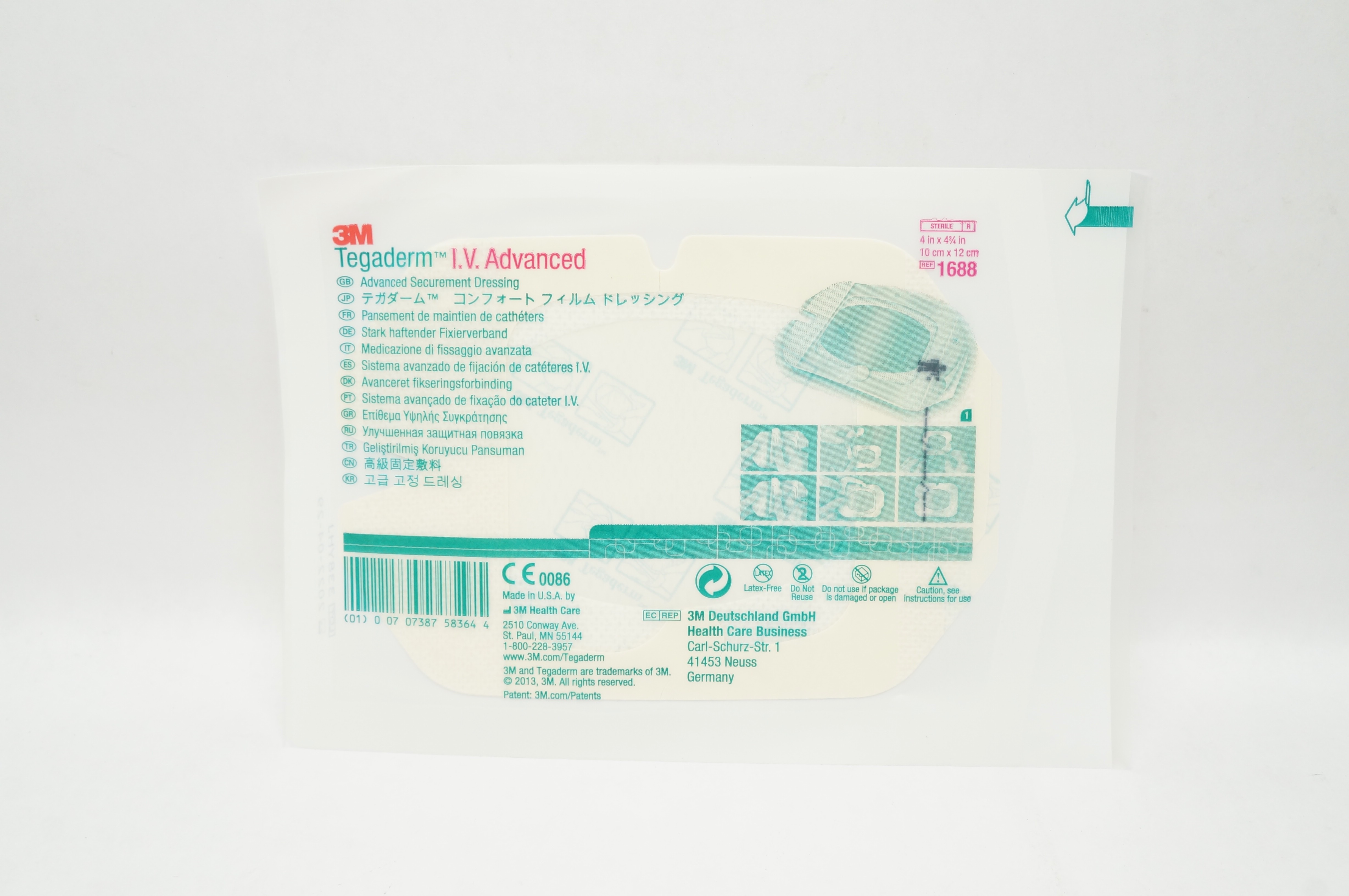 3M 1688 Tegaderm I. V. Advanced Securement Dressing 4 inch x 4-3/4 inch (x)