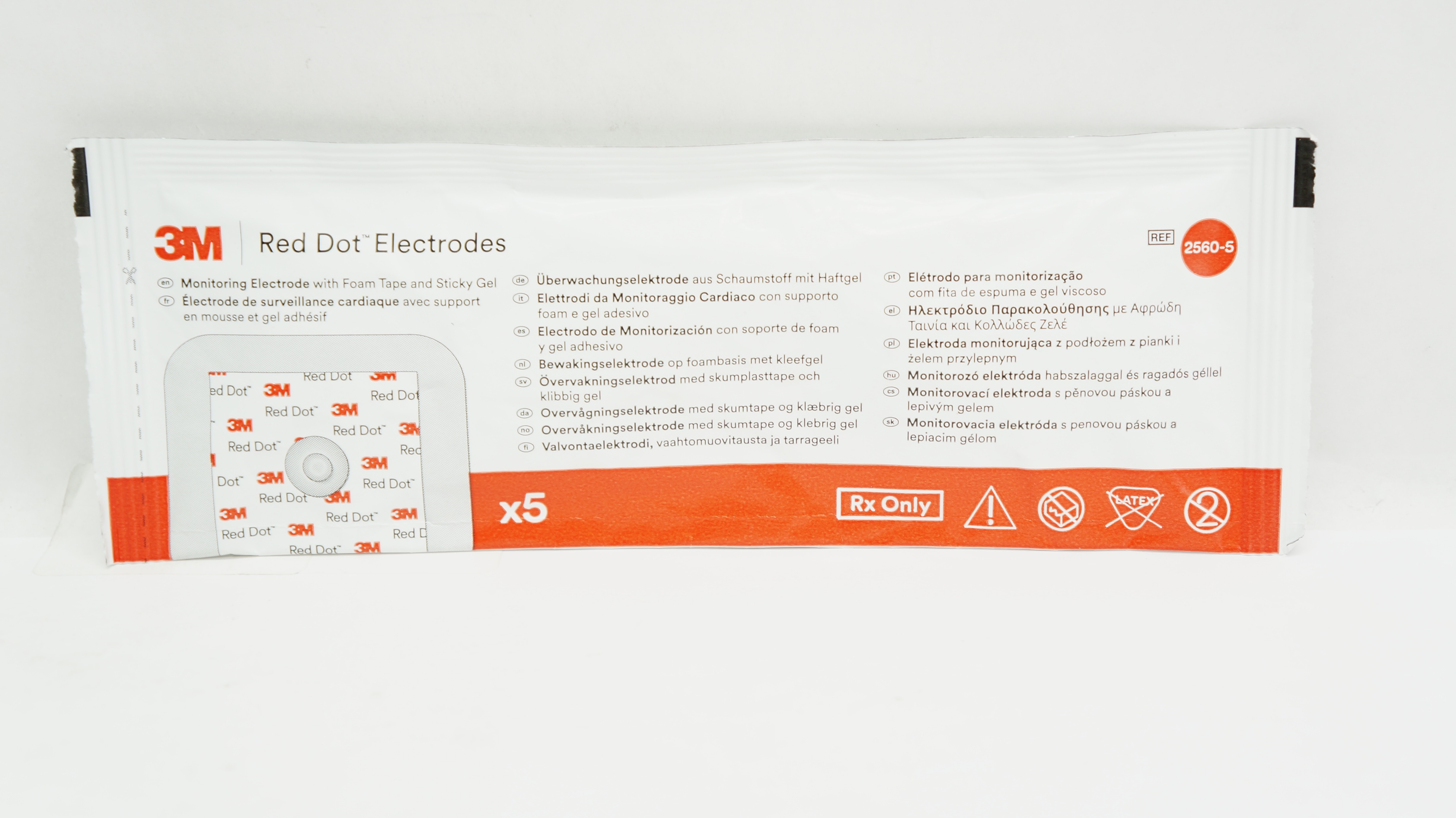 3M 2560-5 Red Dot Monitoring Electrode w/Foam Tape, Sticky Gel - Pack of 5