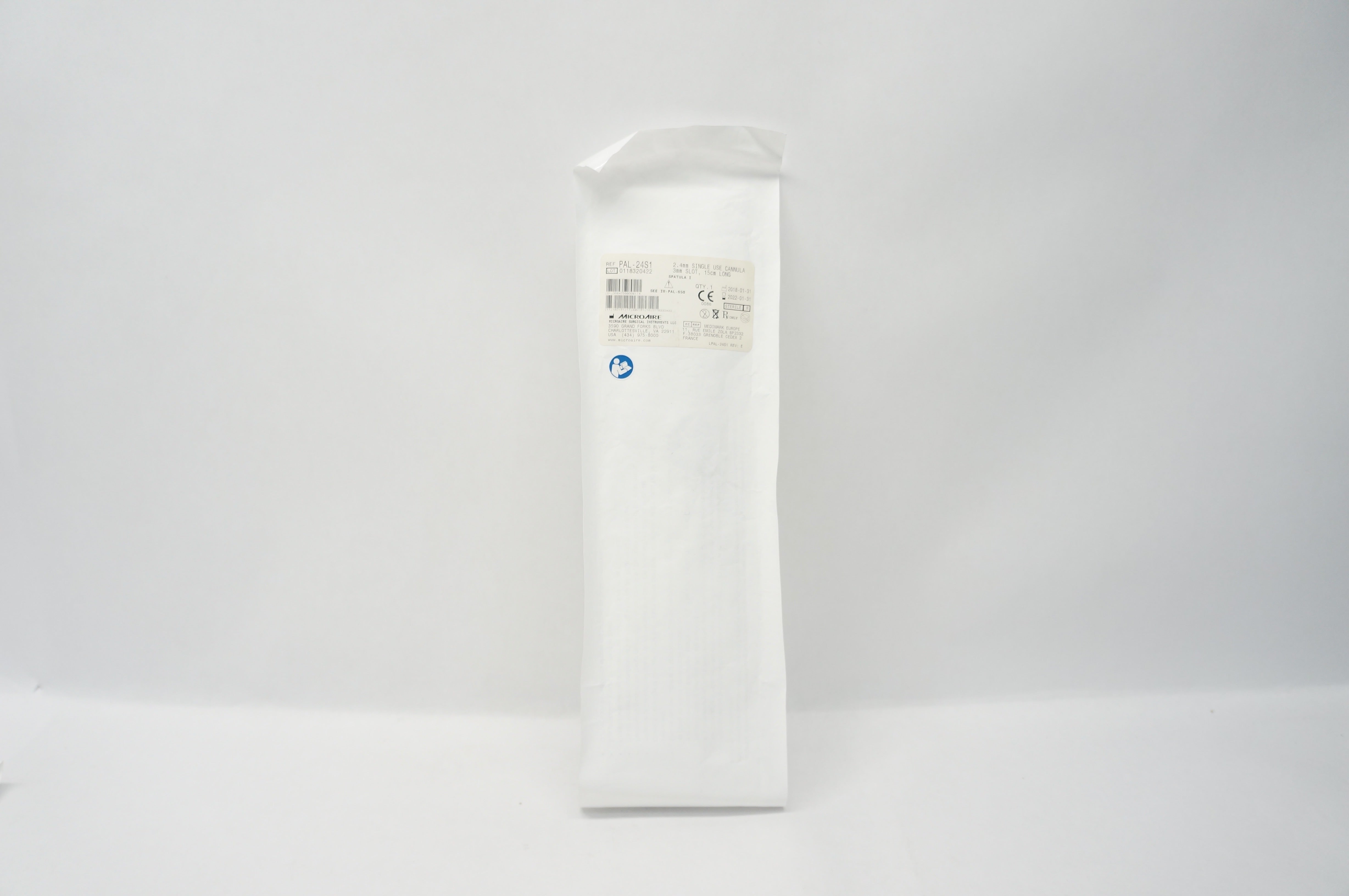 Microaire PAL-24S1 2.4mm Cannula 3mm Slot, 15cm Long (x)