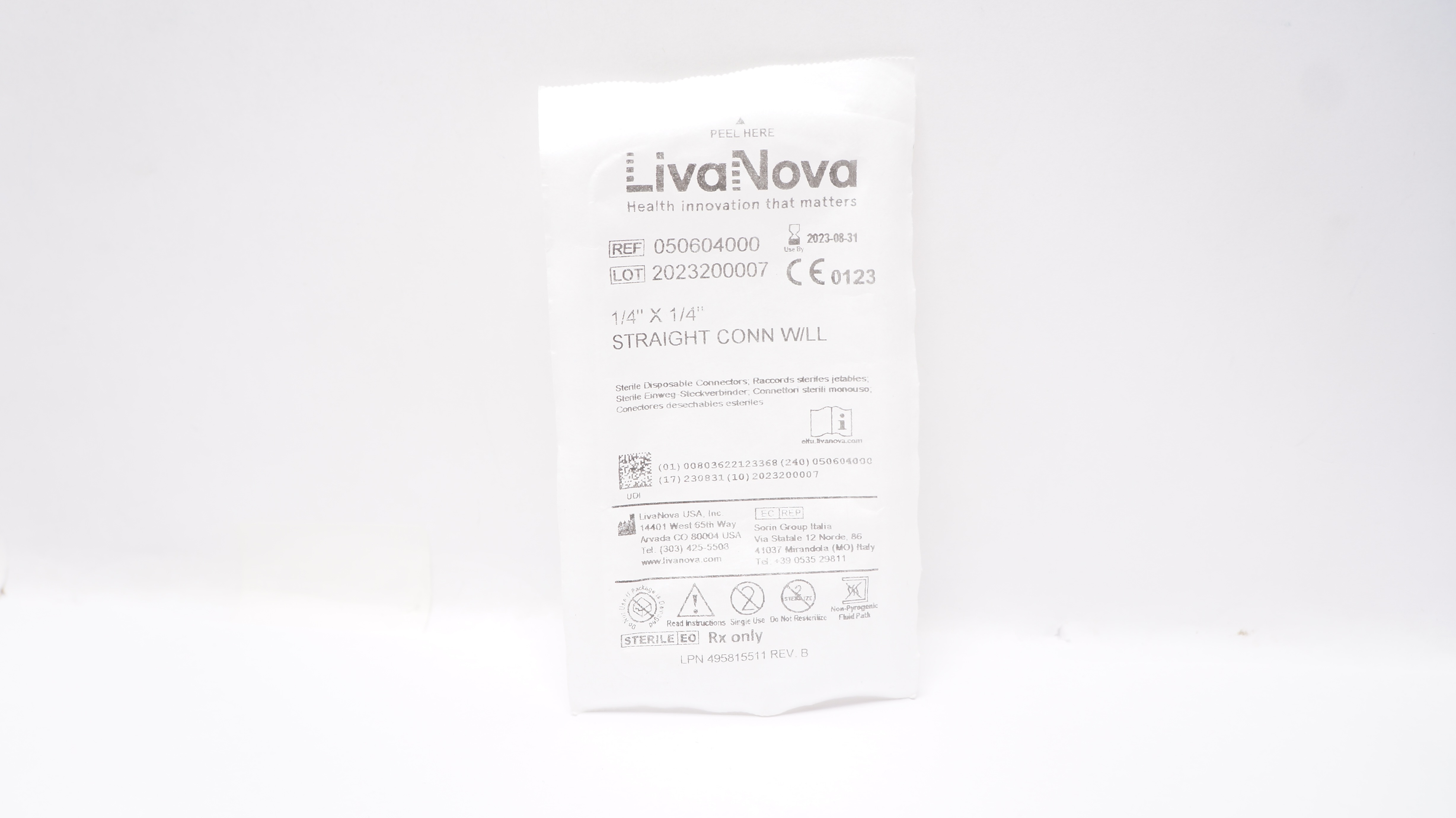LivaNova 050604000 Straight Assembly Connector W/Luer Lock 1/4 x 1/4