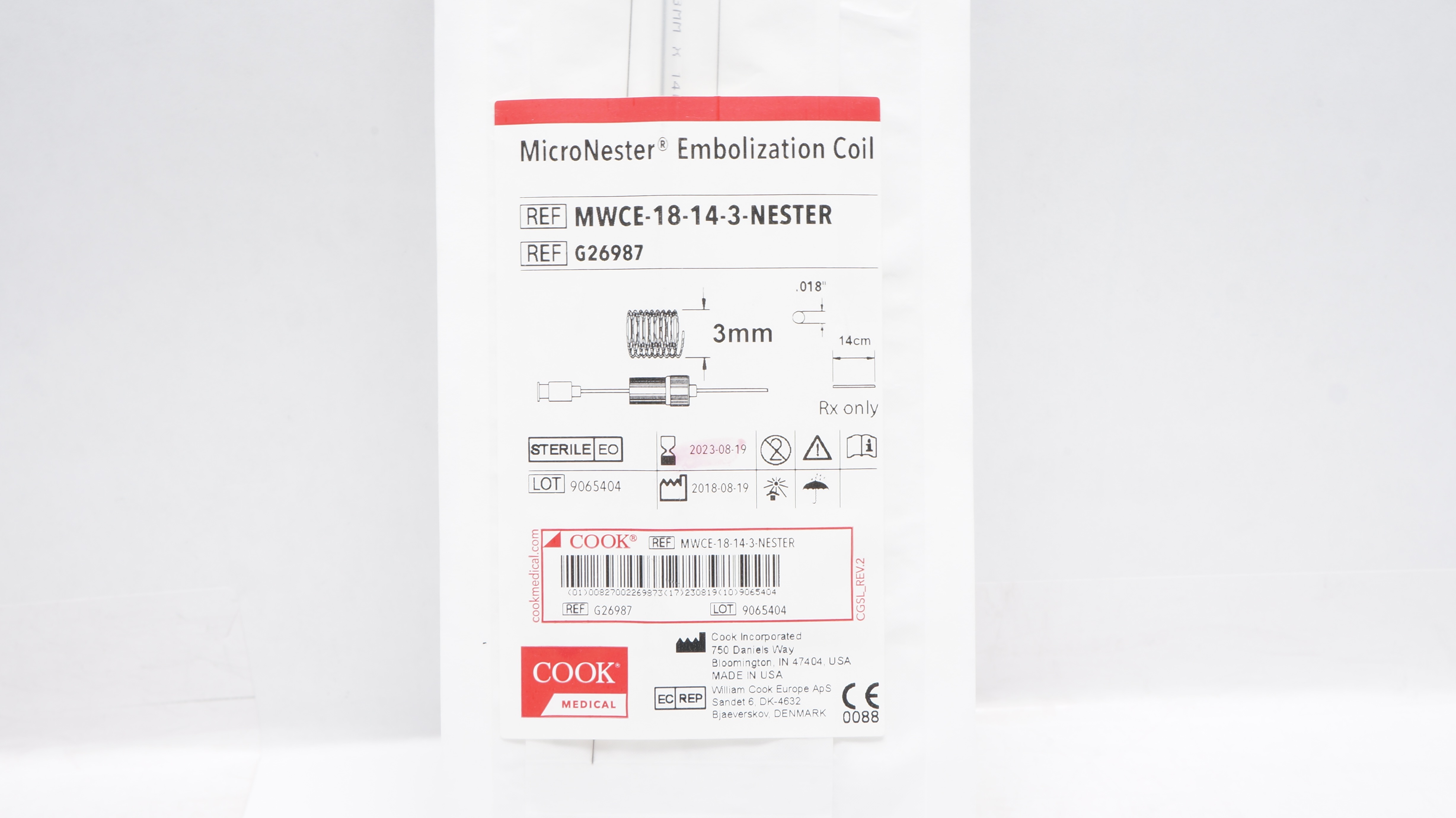 Cook Medical G26987 MicroNester Embolization Coil 3mm x 14cm x .018inch (x)