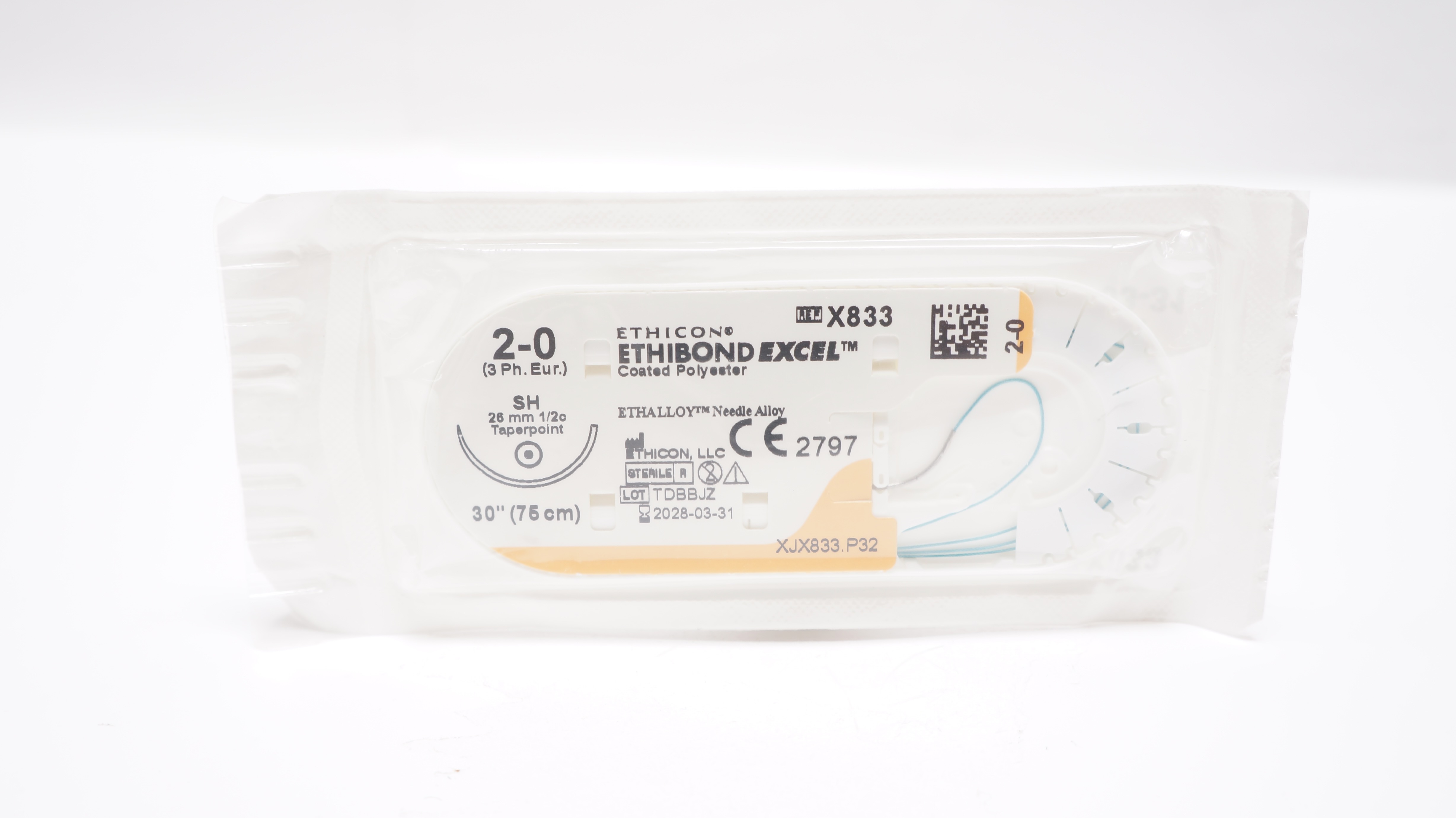 Ethicon X833 2-0 ETHIBOND EXCEL, SH, 26mm 1/2c Taperpoint, 30inch