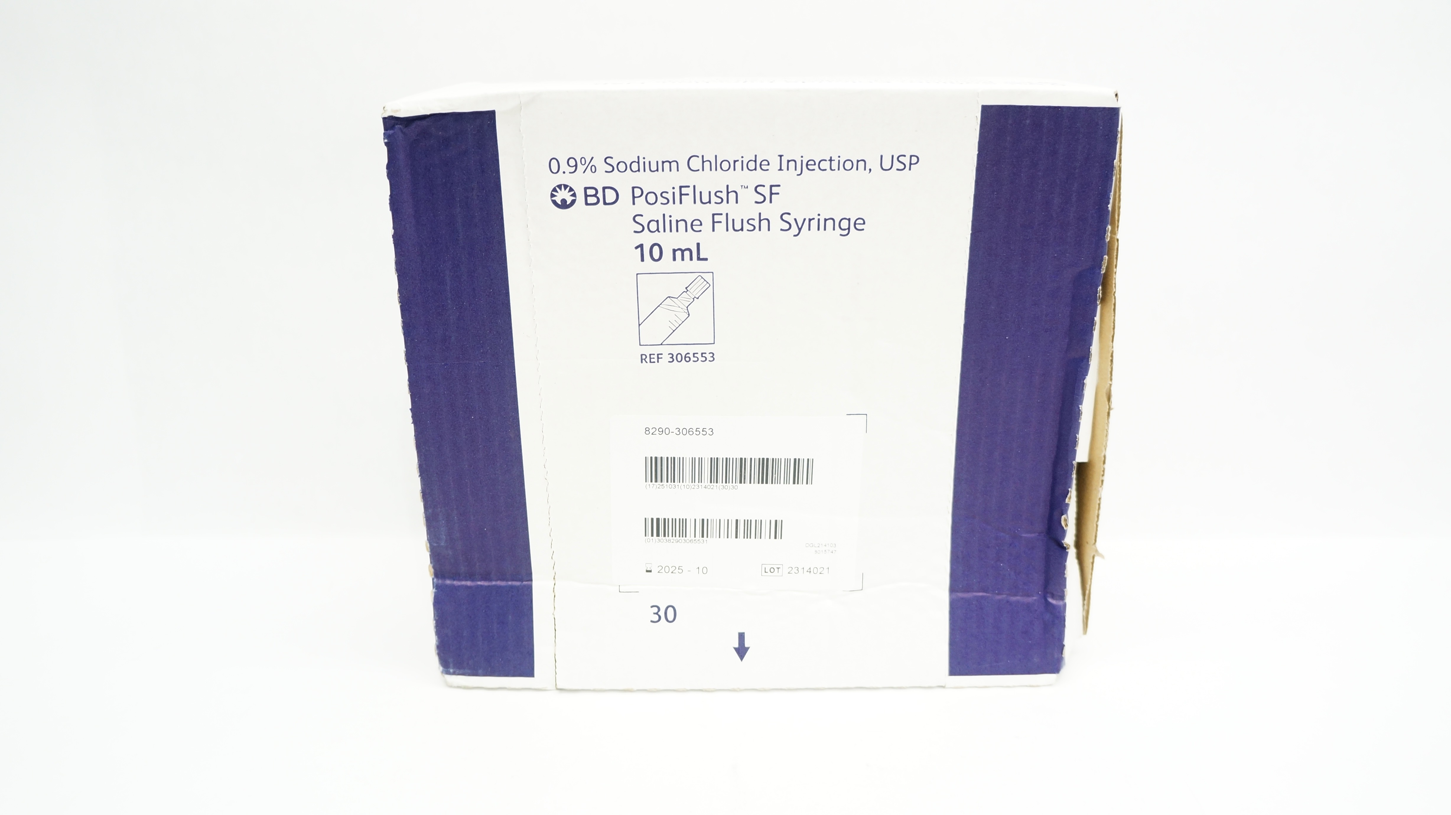 BD 306553 Saline Flush Syringe 10mL 0.9% Sodium Chloride Injection - Box of 30