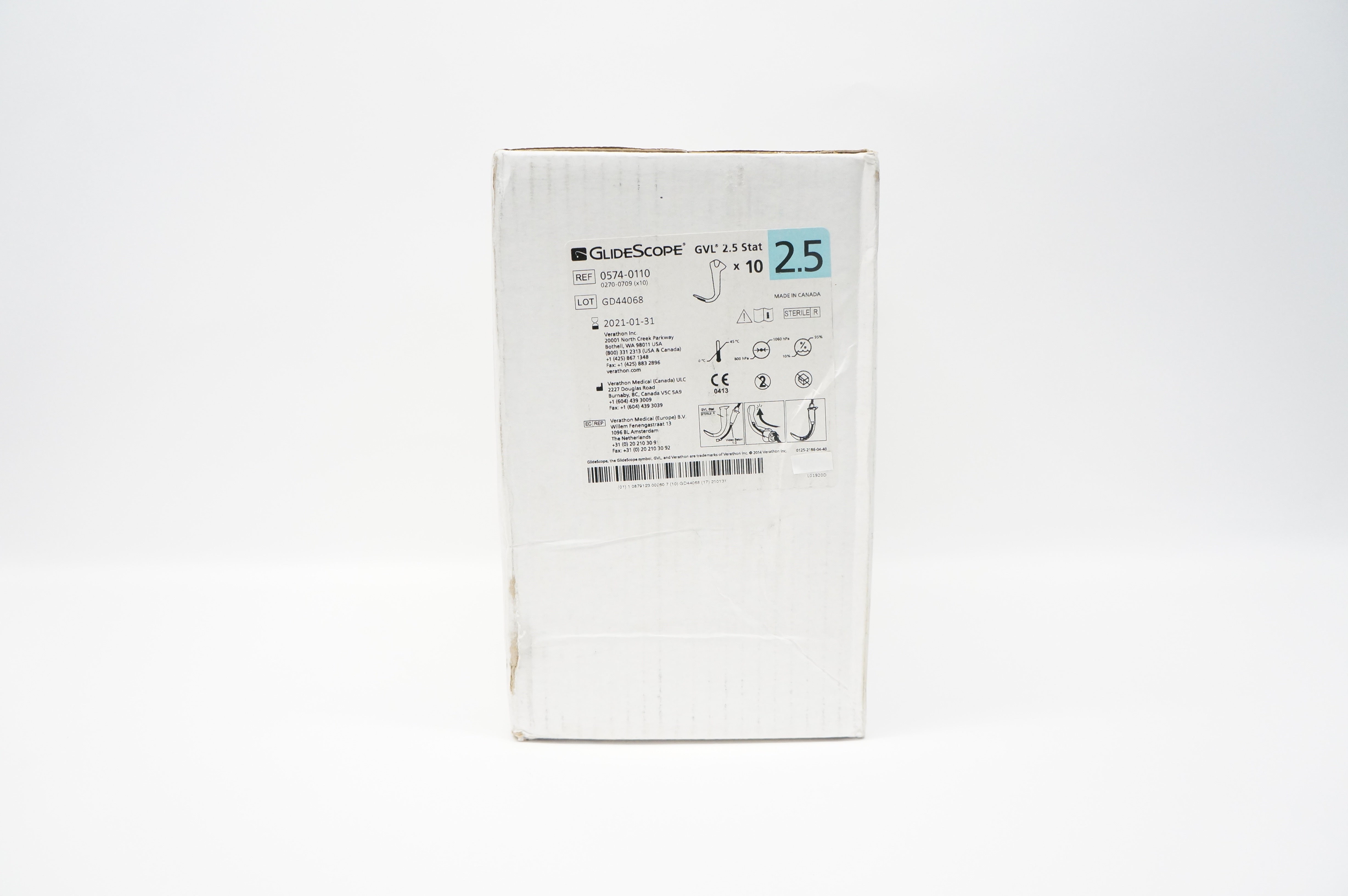 Verathon 0574-0110 Glidescope GVL 2.5 Stat (x) - Box of 10
