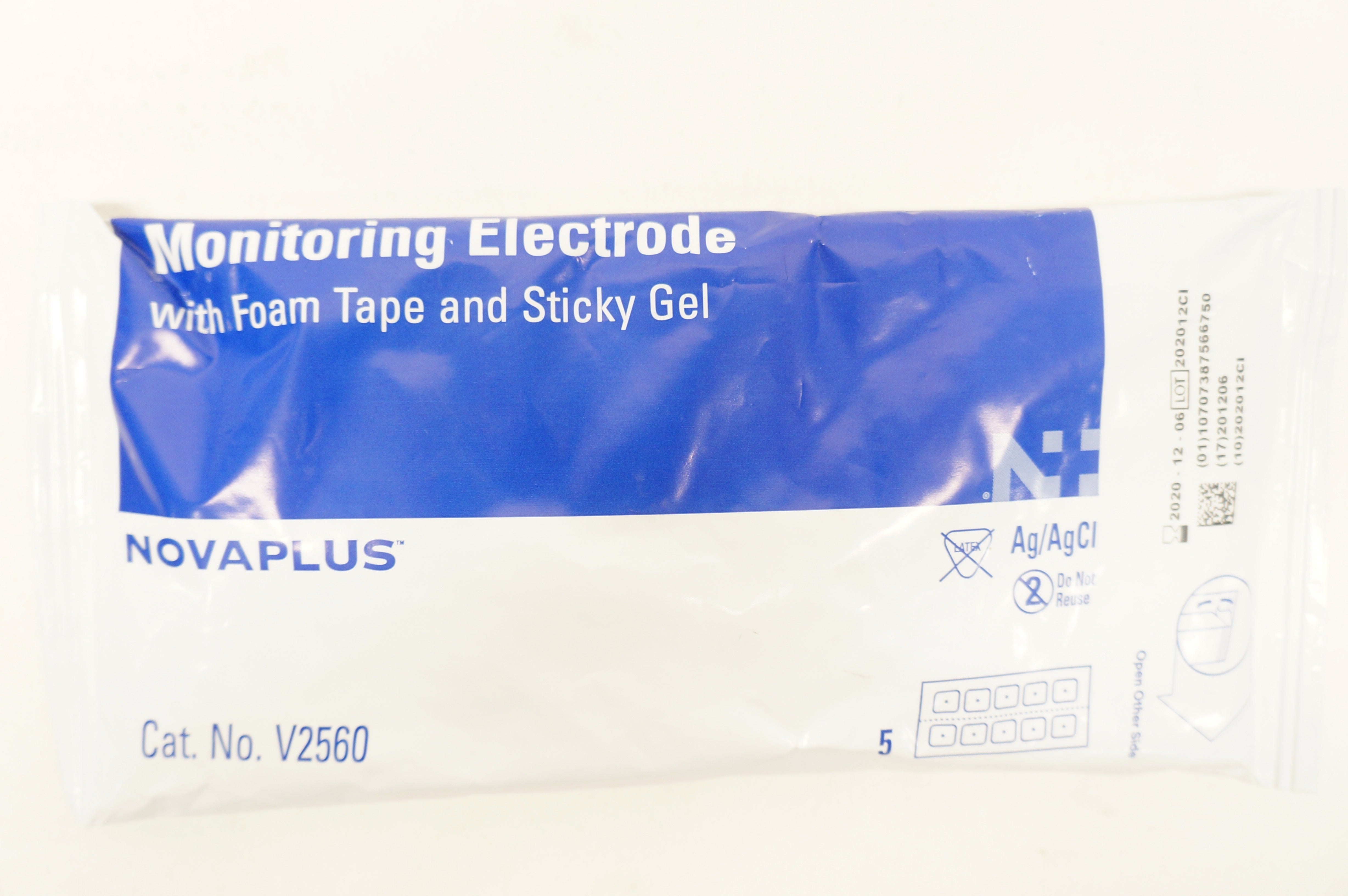 3M V2560 Novaplus Monitoring Electrode w/Foam Tape & Sticky Gel (x) - Pack of 5