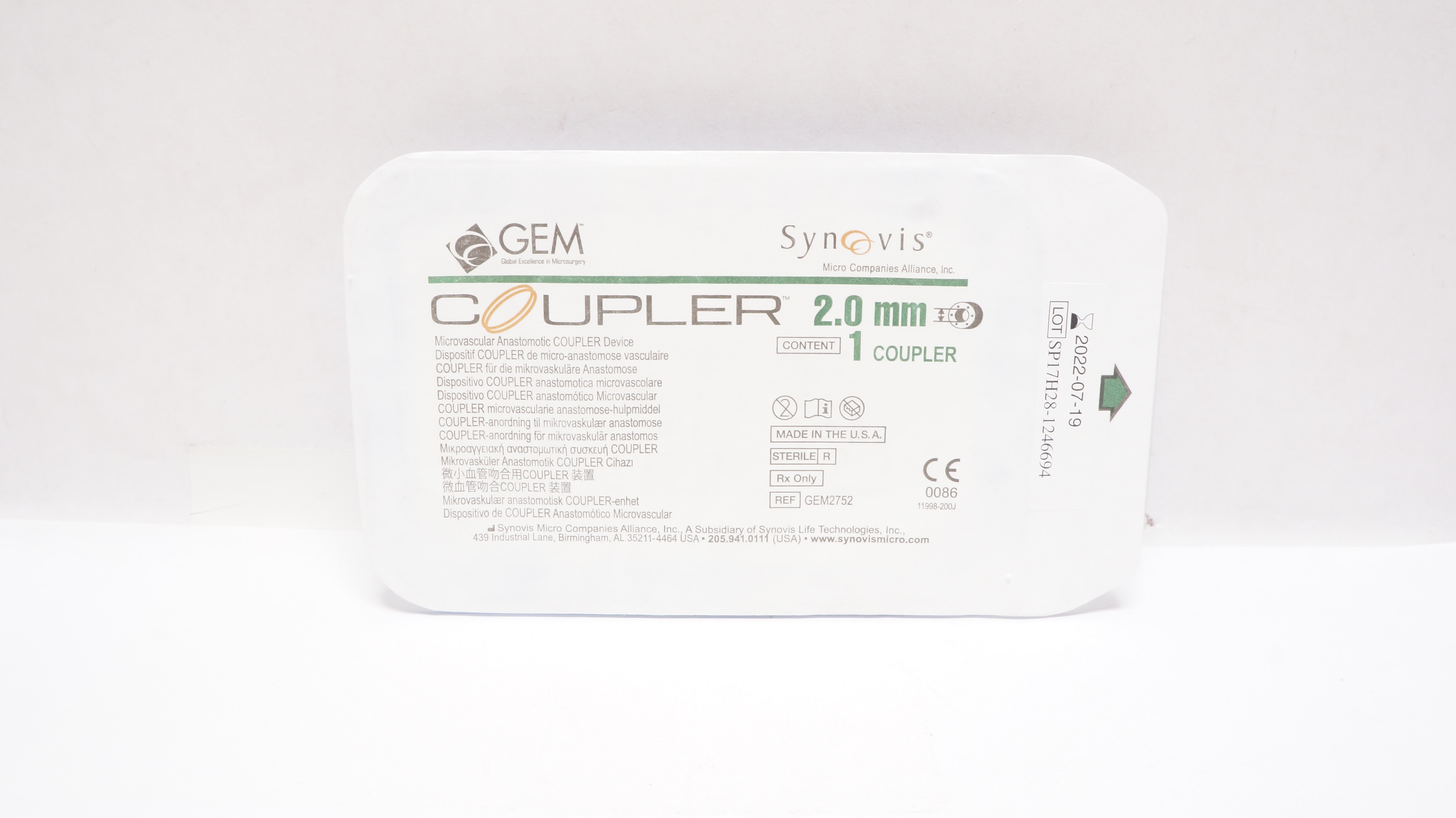 Synovis GEM2752 GEM Microvascular Anastomotic Coupler Device 2.0mm (x)