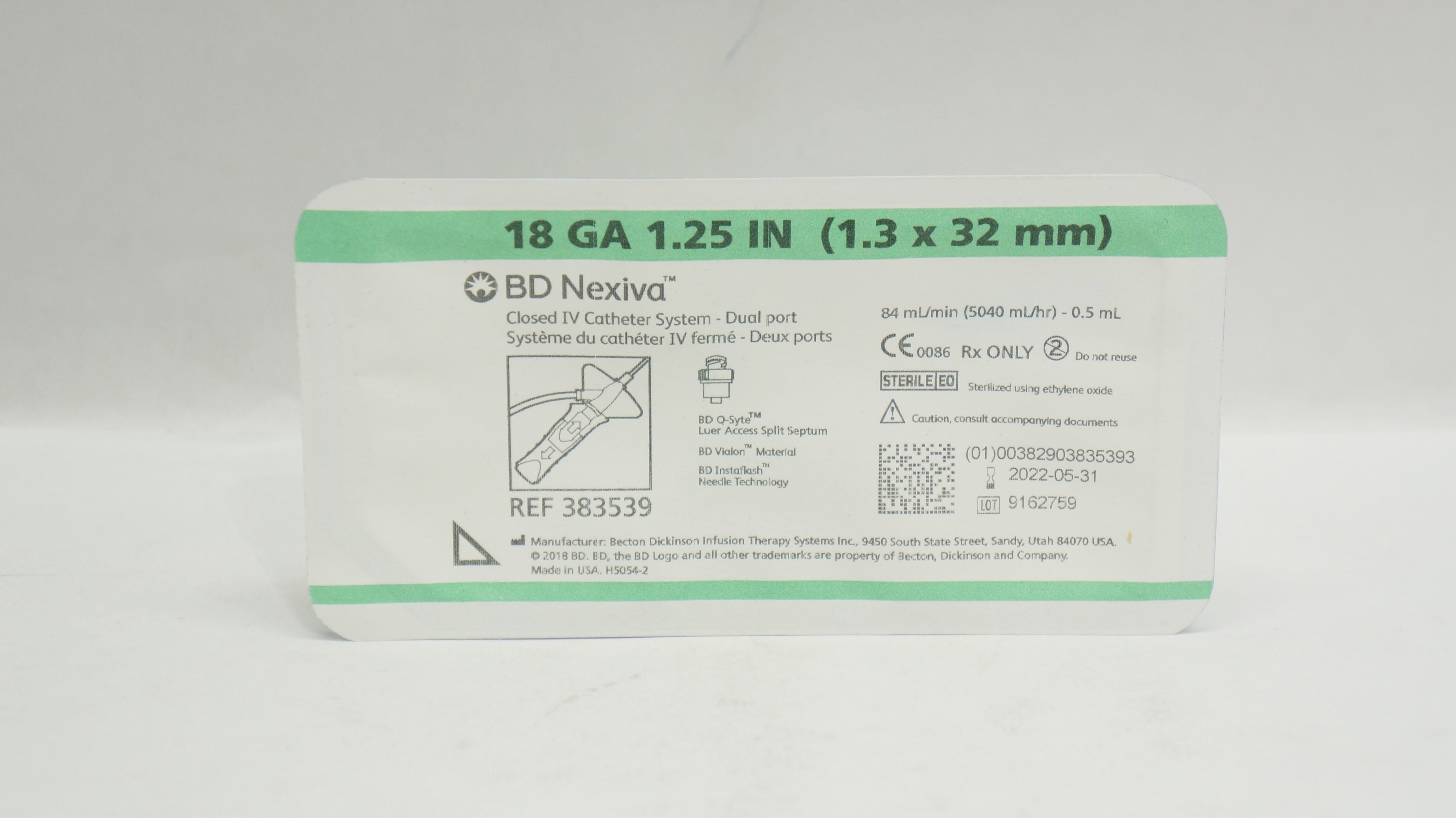BD 383539 Nexiva Closed IV Cath. System - Dual Port 18Ga x 1.25inch (x)