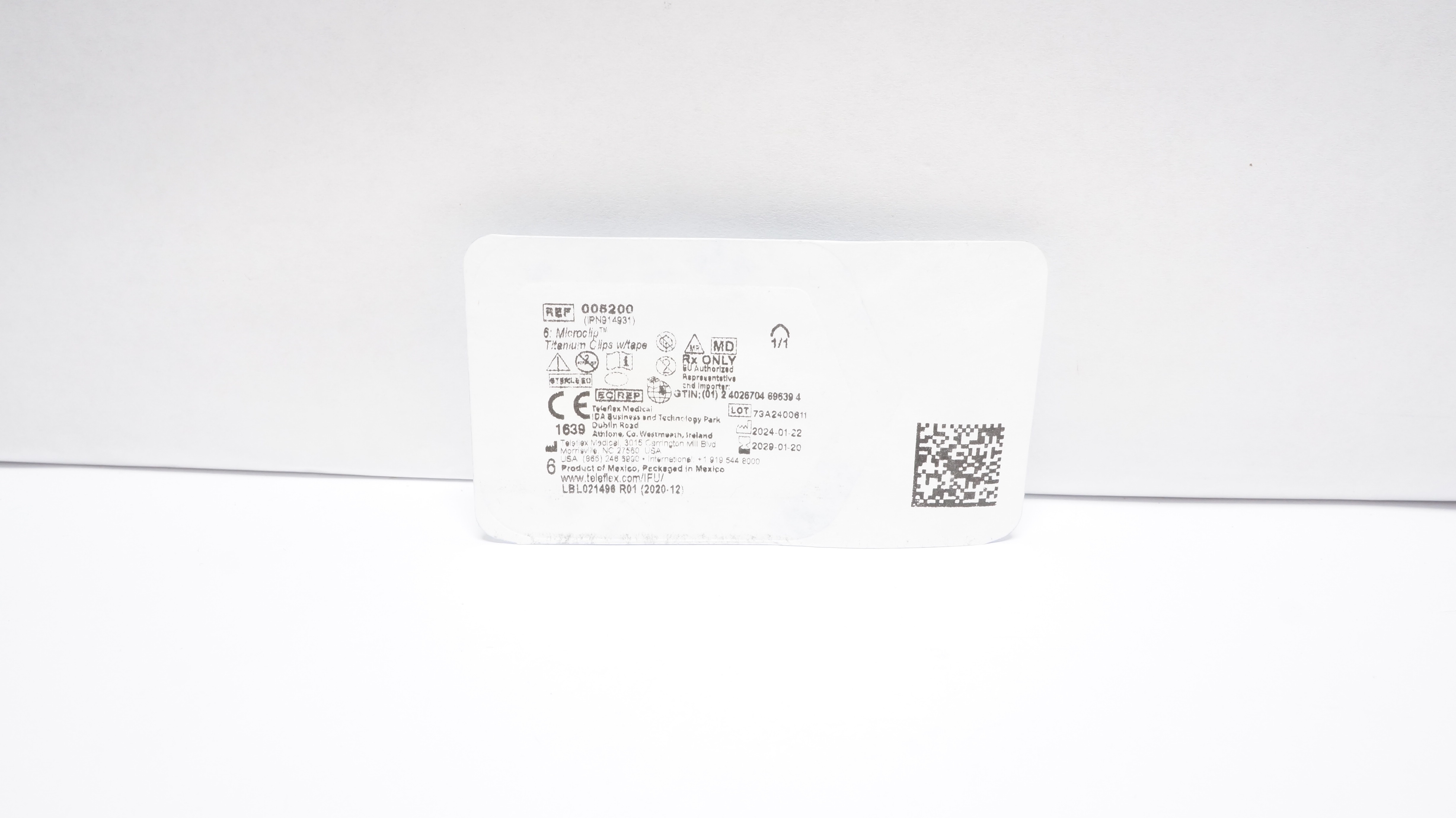 Teleflex 005200 6Microclip Titanium Clips with Adhesive Backing