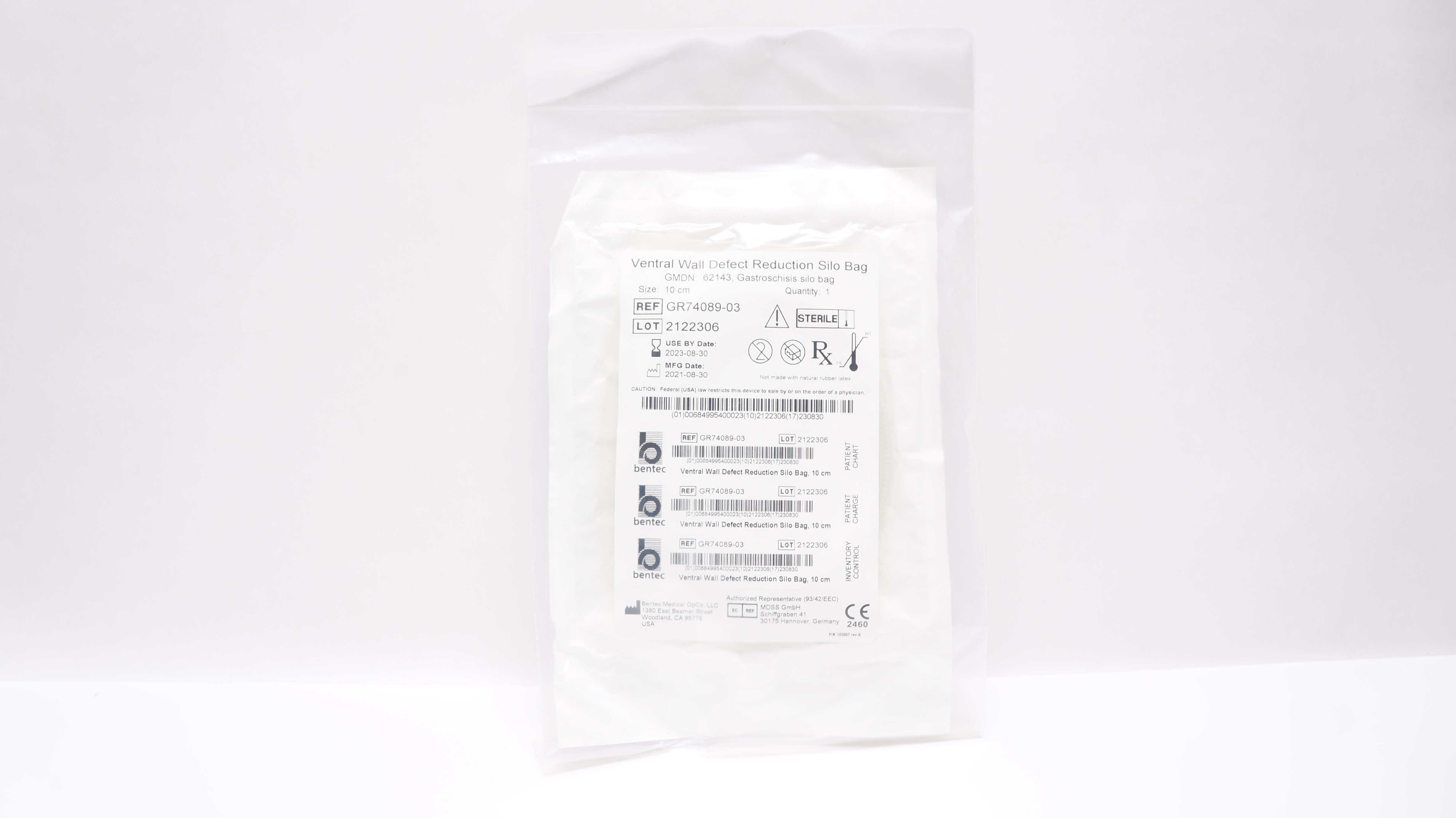Bentec Medical GR74089-03 Silicone Ventral Wall Defect Silo Bag 10cm (x)