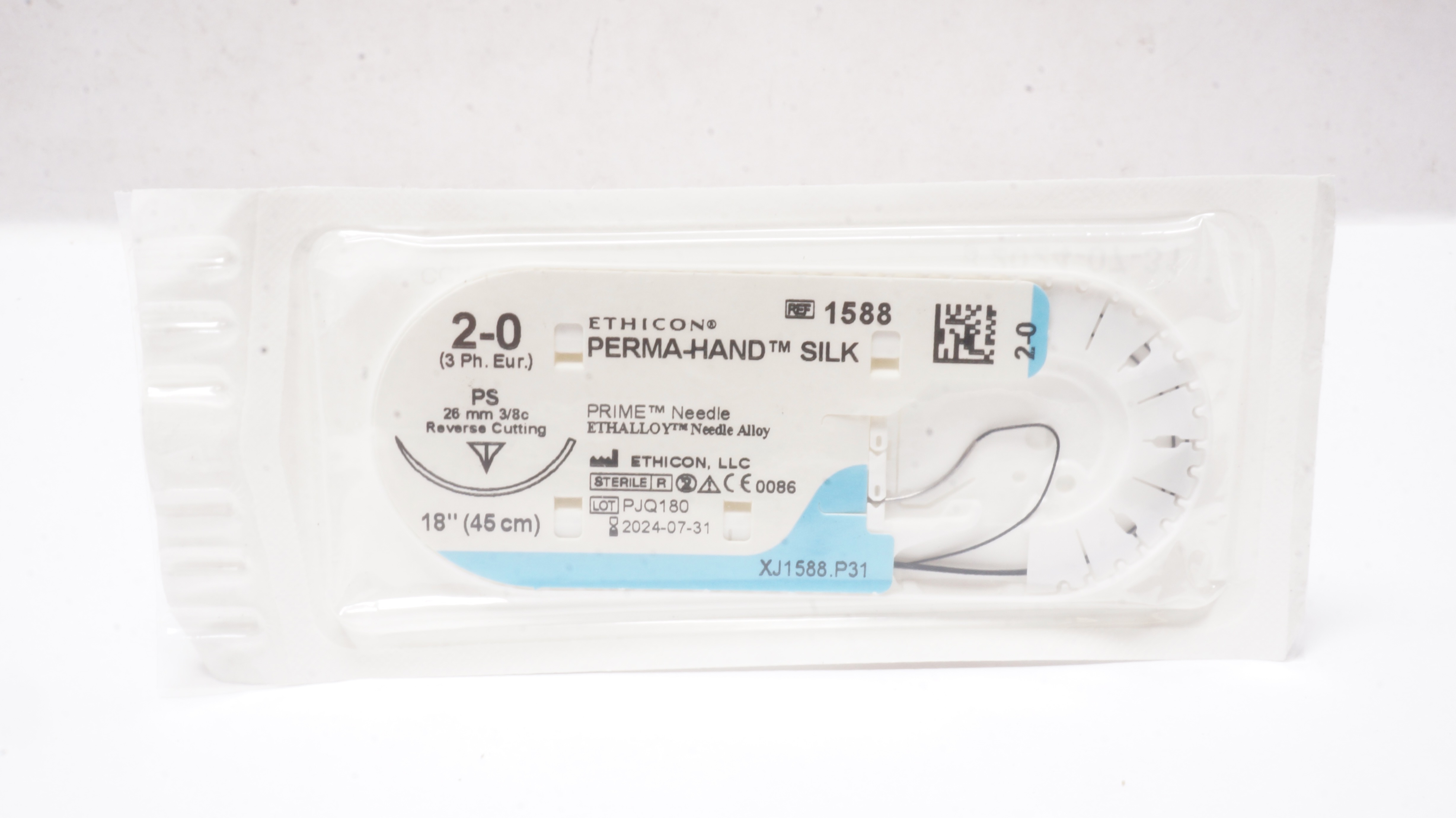 Ethicon 1588 2-0 PERMA-HAND SILK Stre PS 26mm 3/8c Reverse Cutting 18inch