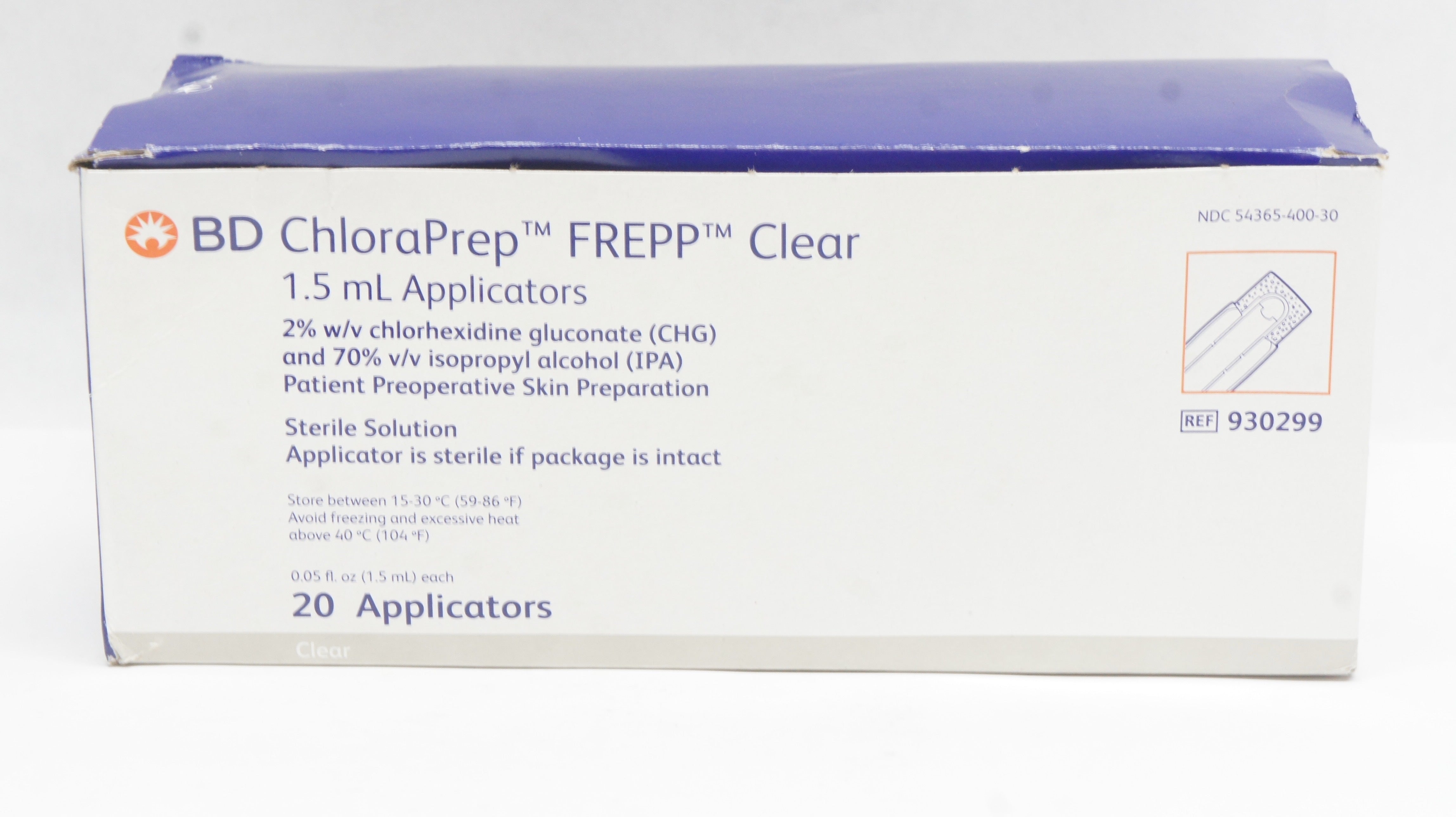 BD 930299 ChloraPrep FREPP Clear 1.5 mL Applicators - Box of 20