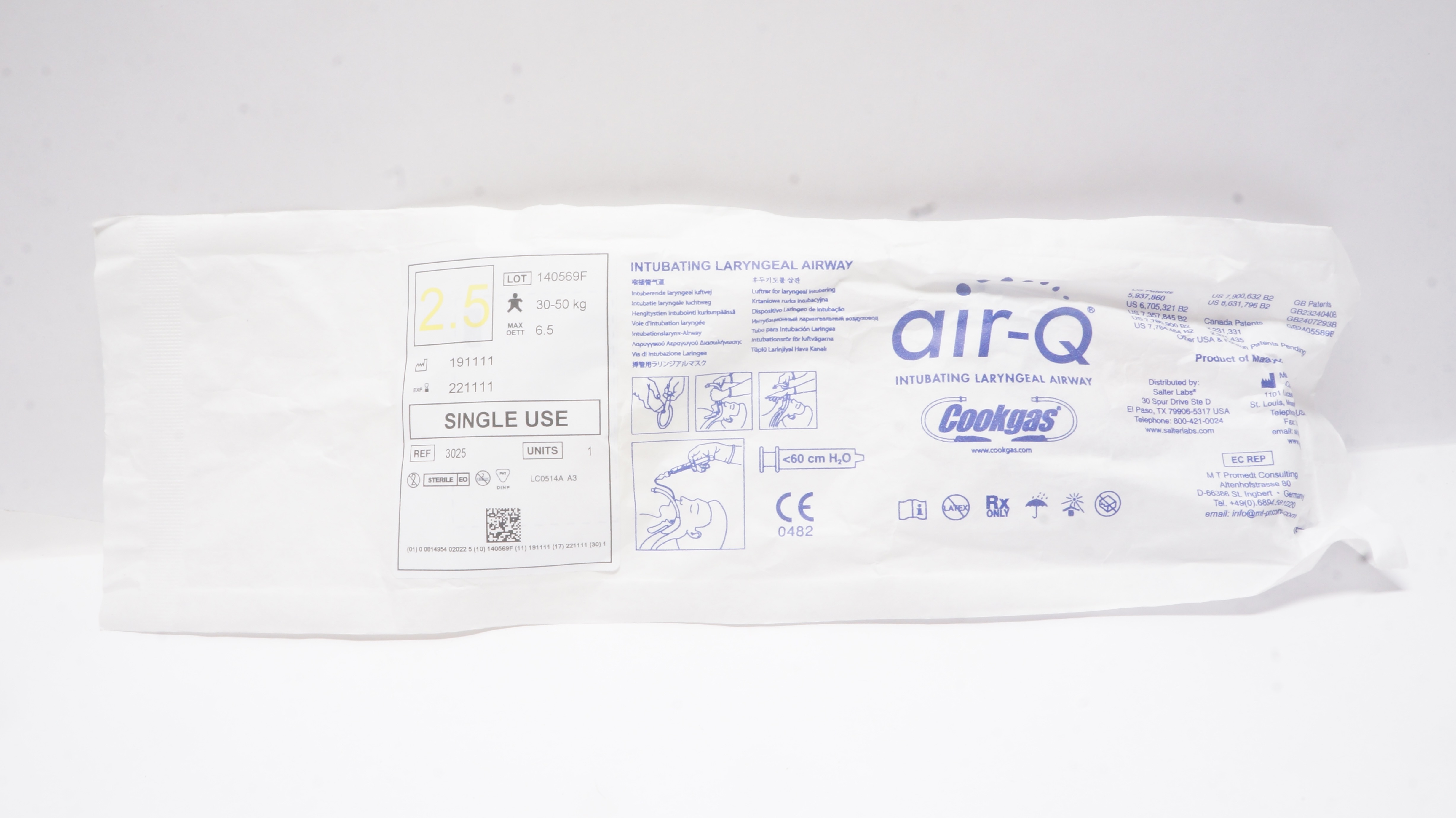 Cookgas 3025 Air-Q Intubating Laryngeal Airway Size 2.5 30-50kg (x)