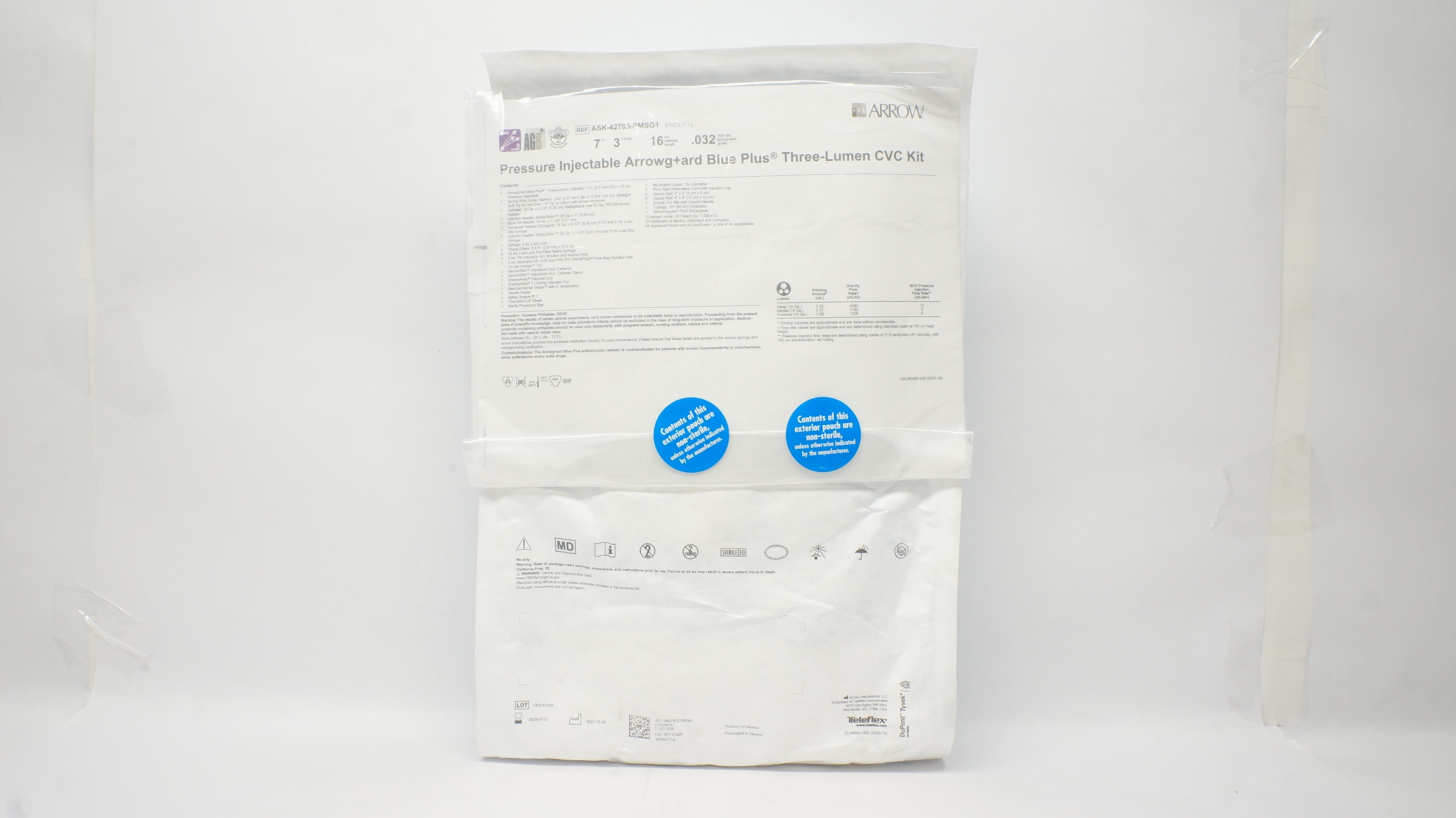 Arrow ASK-42703-PMSG1 Pressure Injectable Three-Lumen CVC Kit  7Frx16cmx.032inch