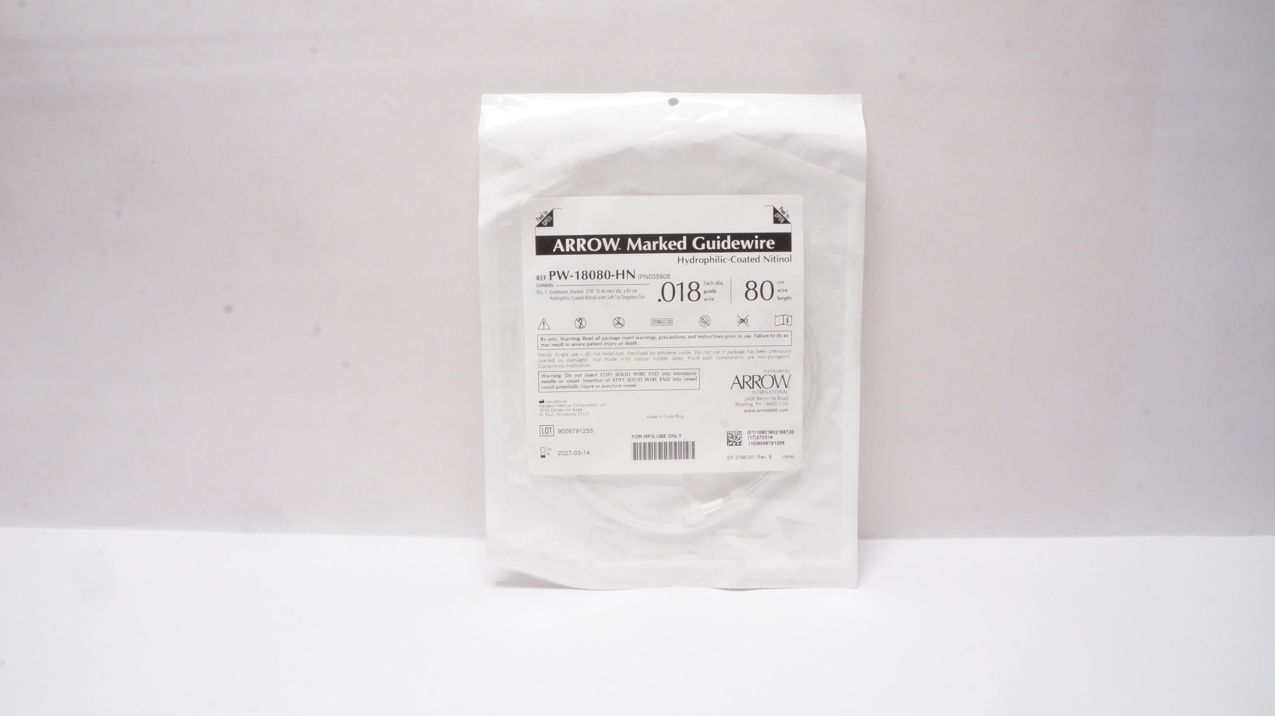 Heraeus Medical PW-18080-HN Arrow Marked Nitinol Guidewire .018inch x 80cm