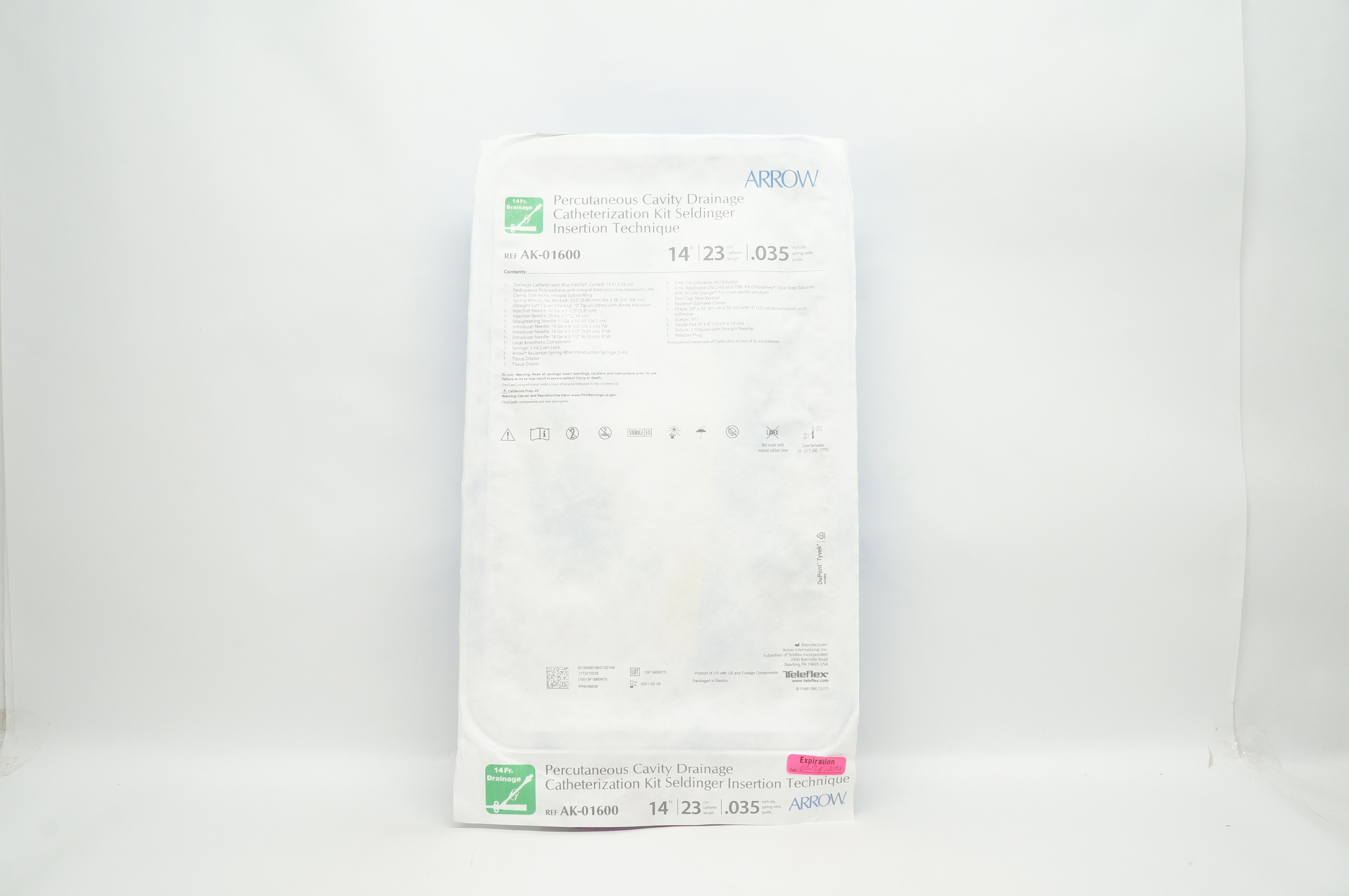 Arrow AK01600 Percutaneous Cavity Drainage Catheterization Kit 14Fr x