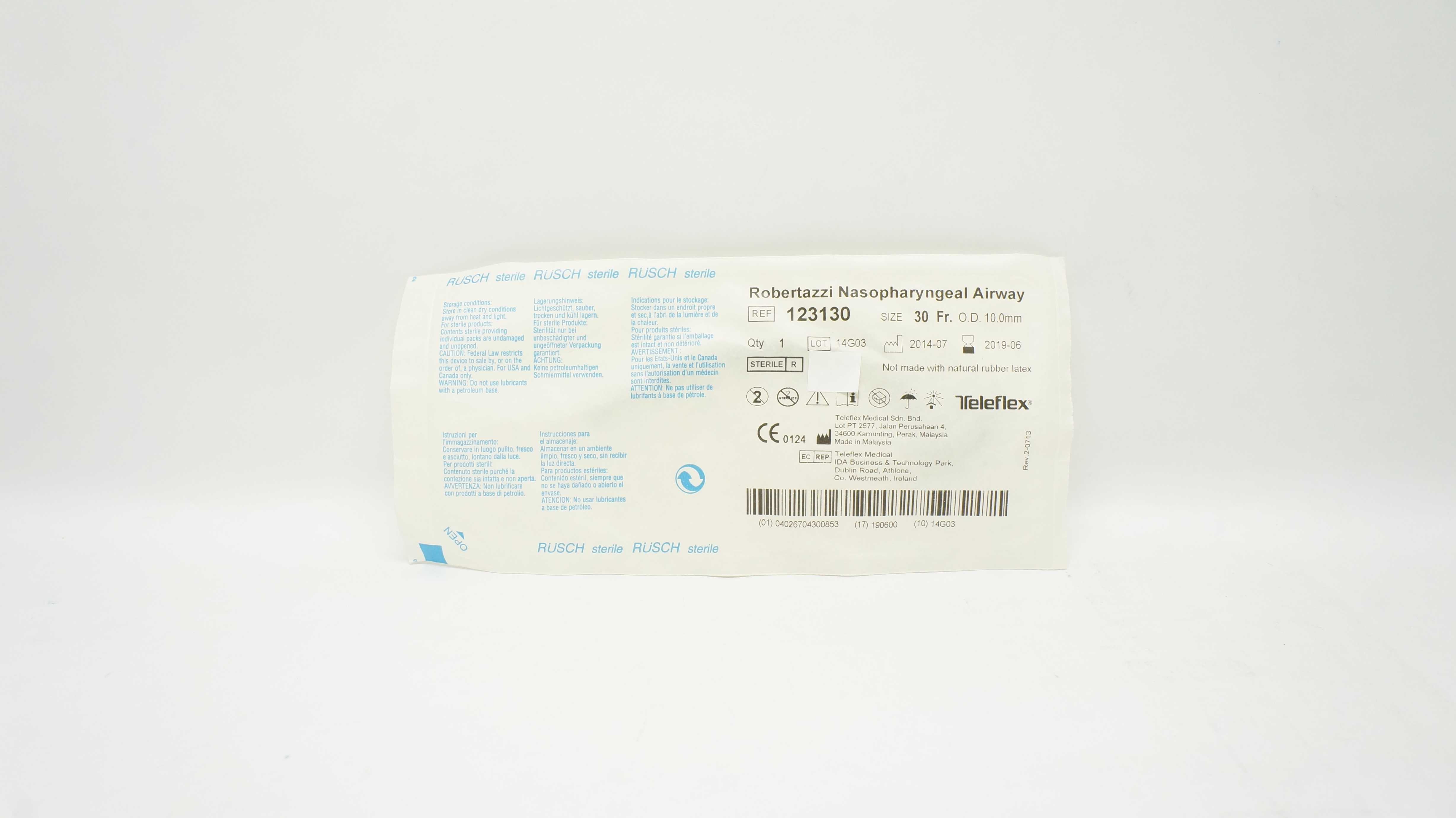 Teleflex 123130 Rusch Robertazzi Nasopharyngeal Airway 30Fr x 10.0mm O.D. (x)