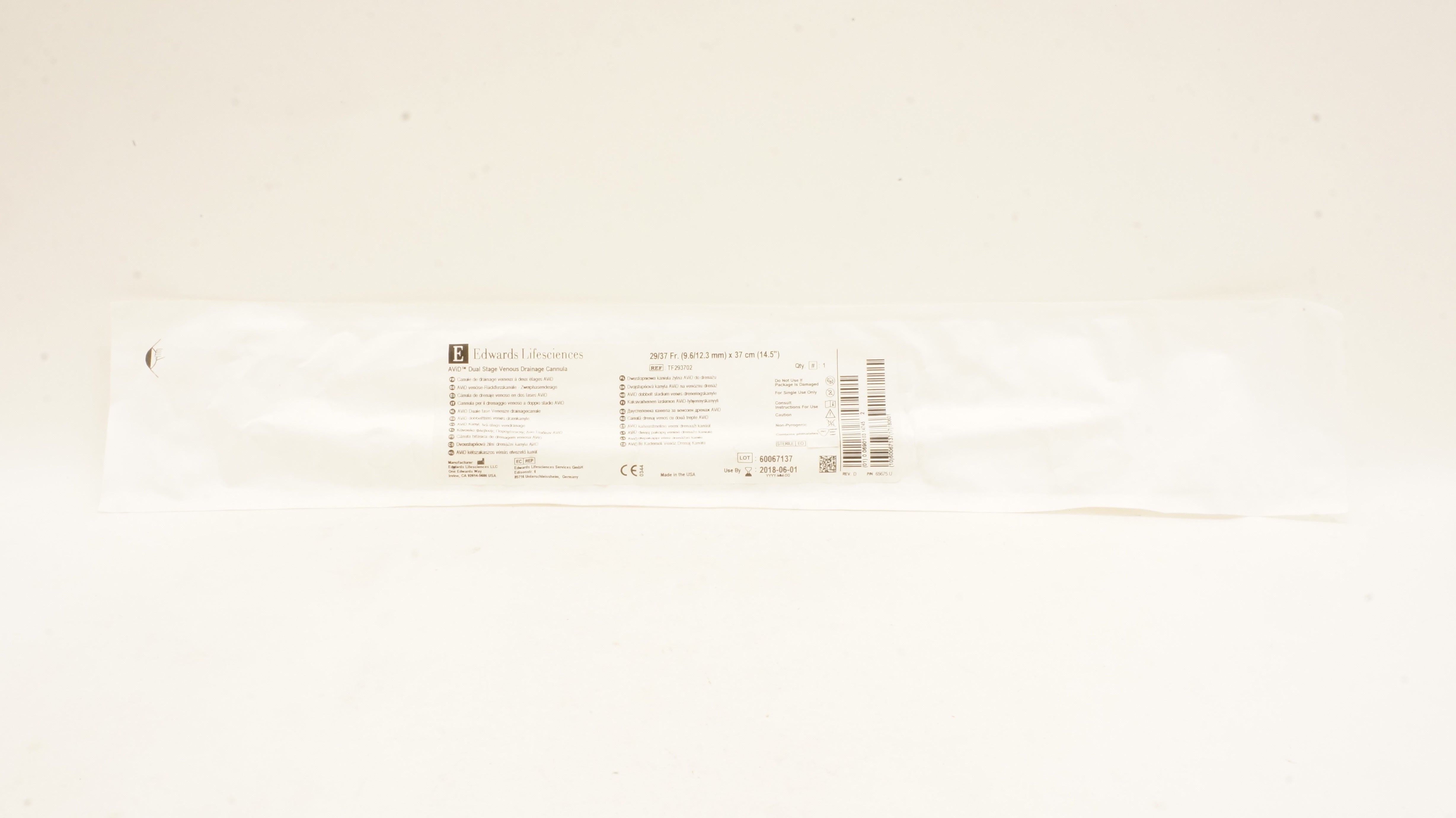Edwards Lifesciences TF293702 AVID Dual Stage Venous Drainage Cannula 29/37Fr(x)
