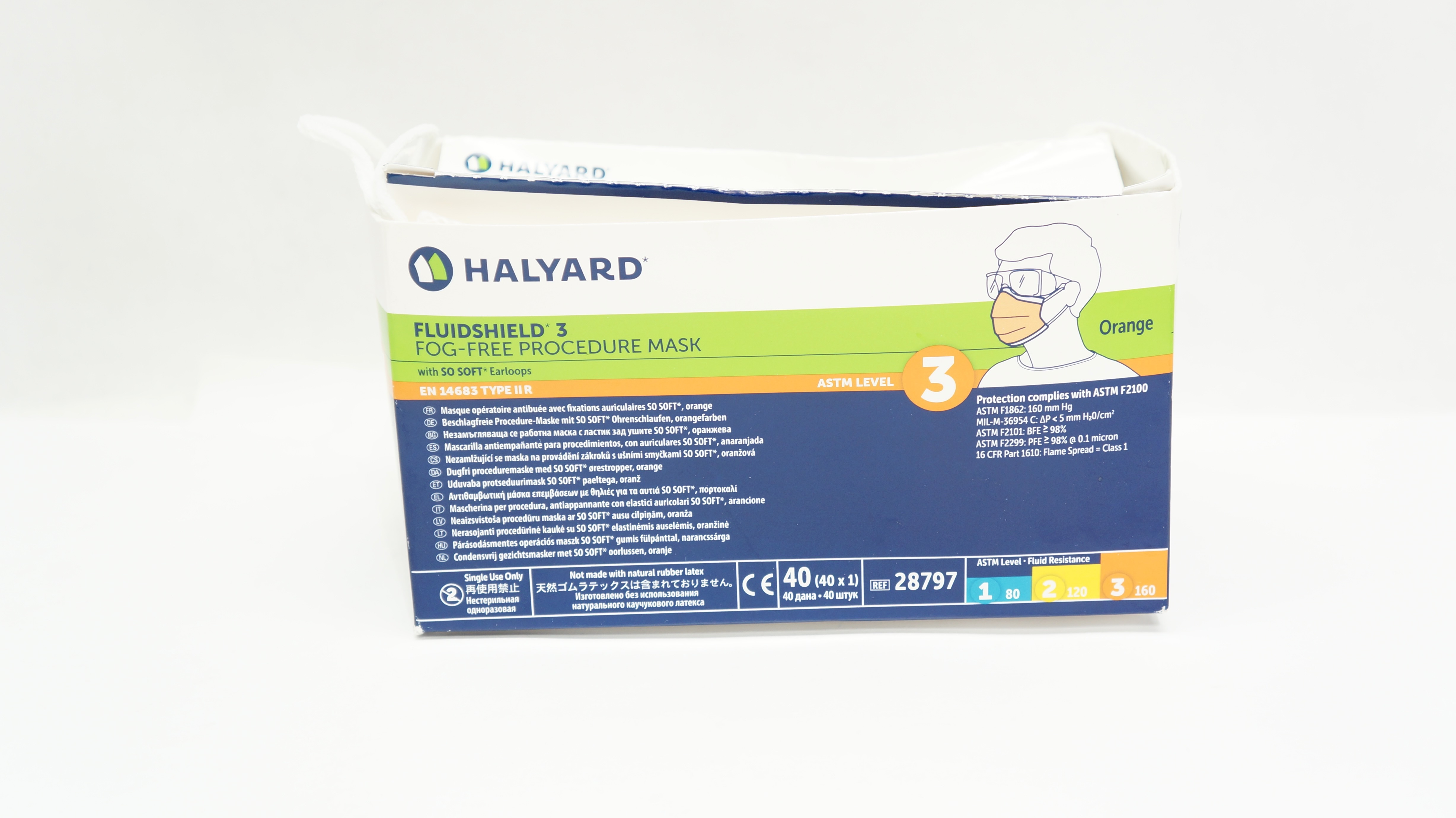 48207 Mask Halyard 28797 Fluidshield 3 Fog-Free Procedure Mask, Level 3, Orange ...