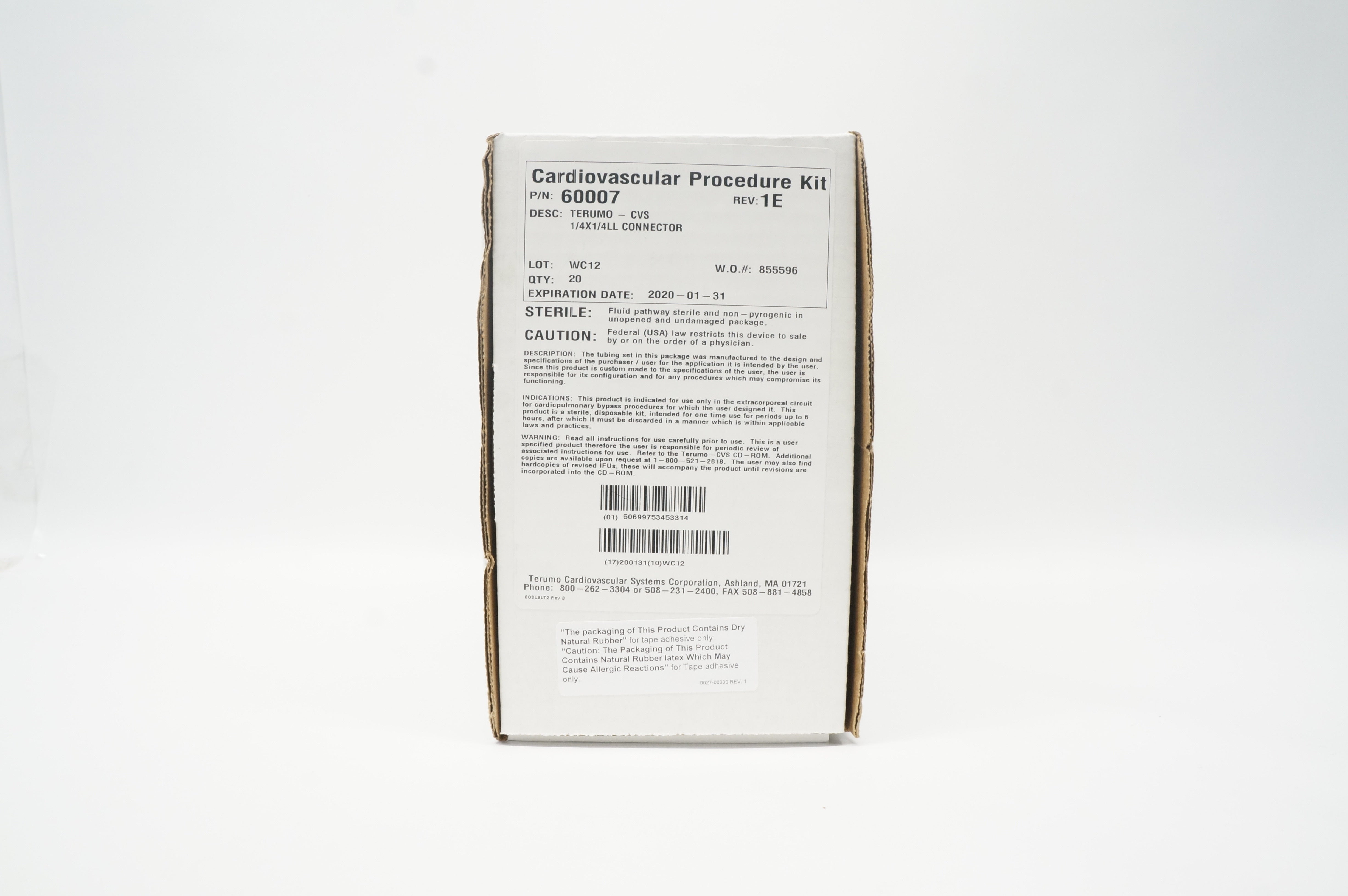 Terumo 60007 Cardiovascular Procedure Kit CVS 1/4 x 1/4LL (x) - Box of 20