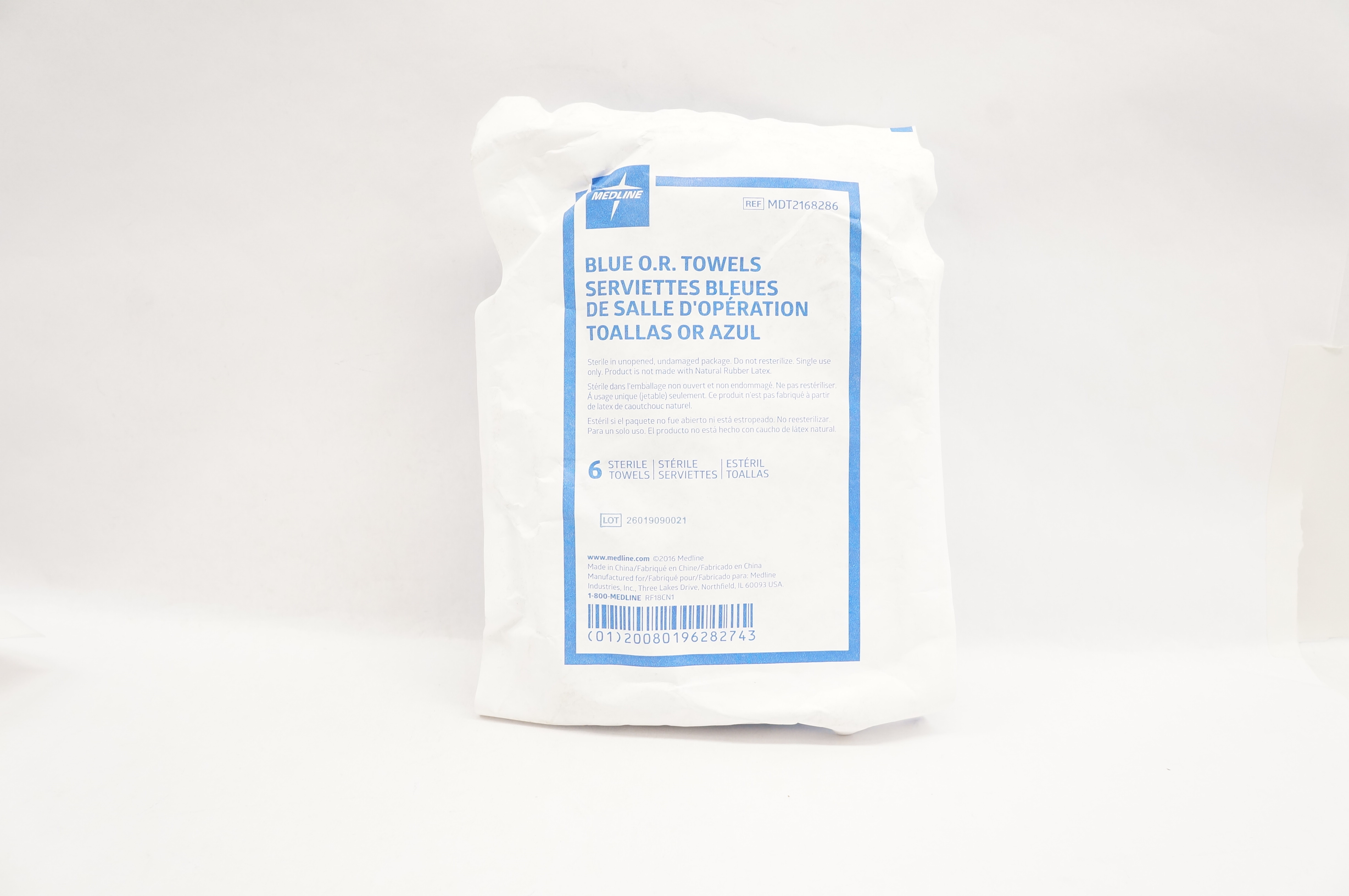 Medline MDT2168286 Sterile Disposable O.R. Towels, Blue - Pack of 6