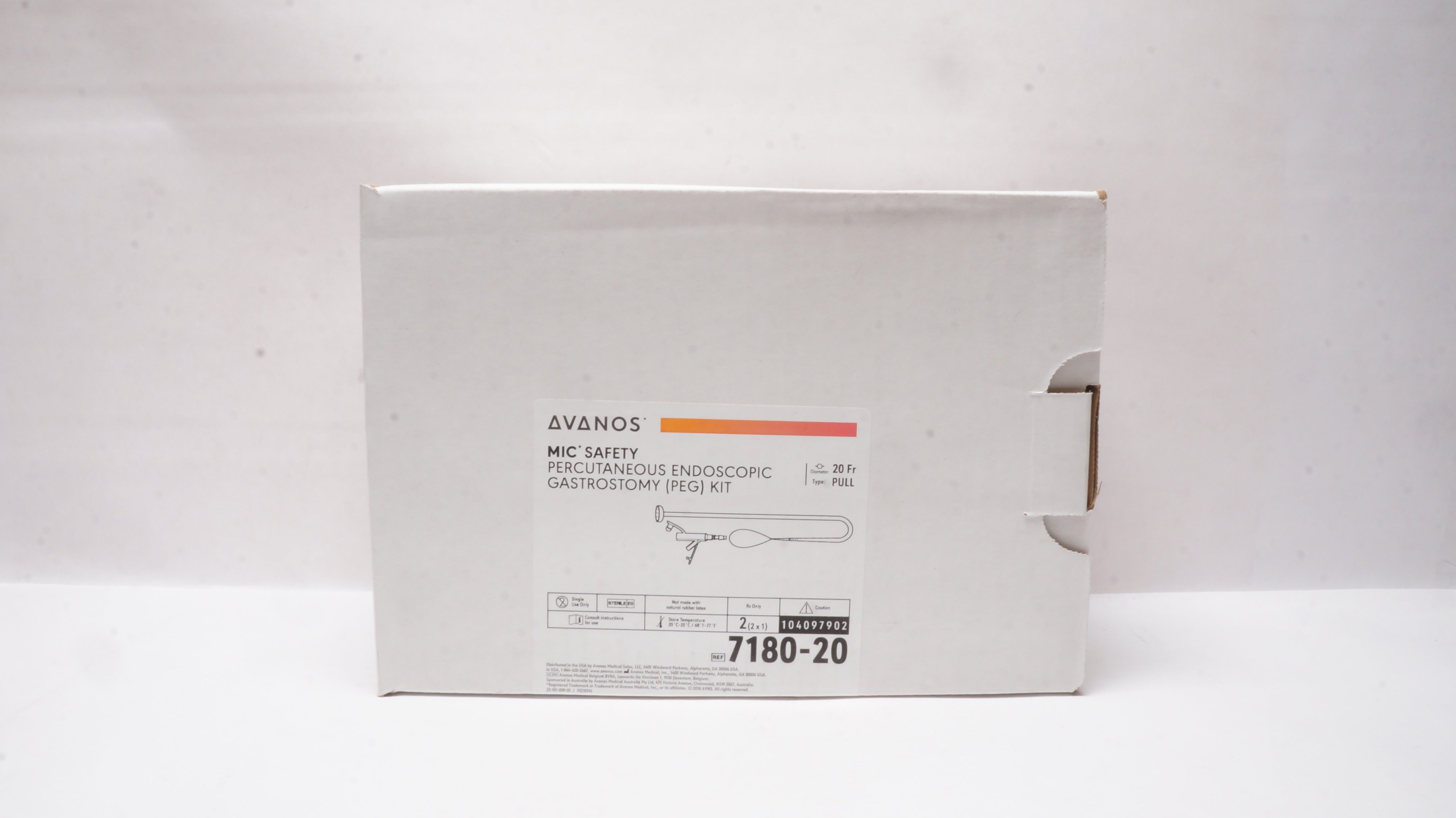 Avanos 7180-20 Percutaneous Endoscopic Gastrostomy (PEG) Kit 20Fr - Box of 2 (x)