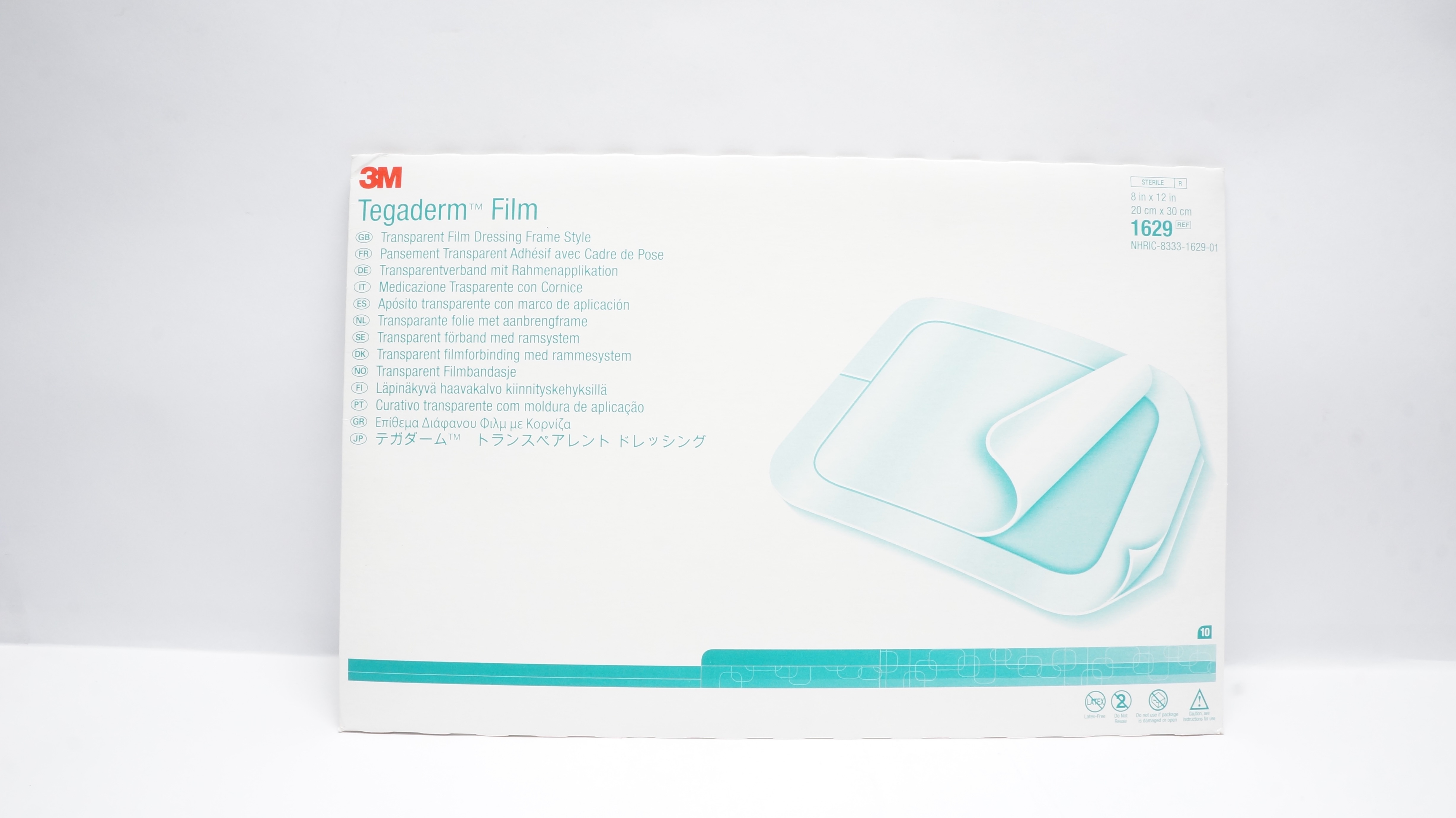 3M 1629 Tegaderm Transparent Film Dressing Frame Style 8 x 12inch - Pack of 10