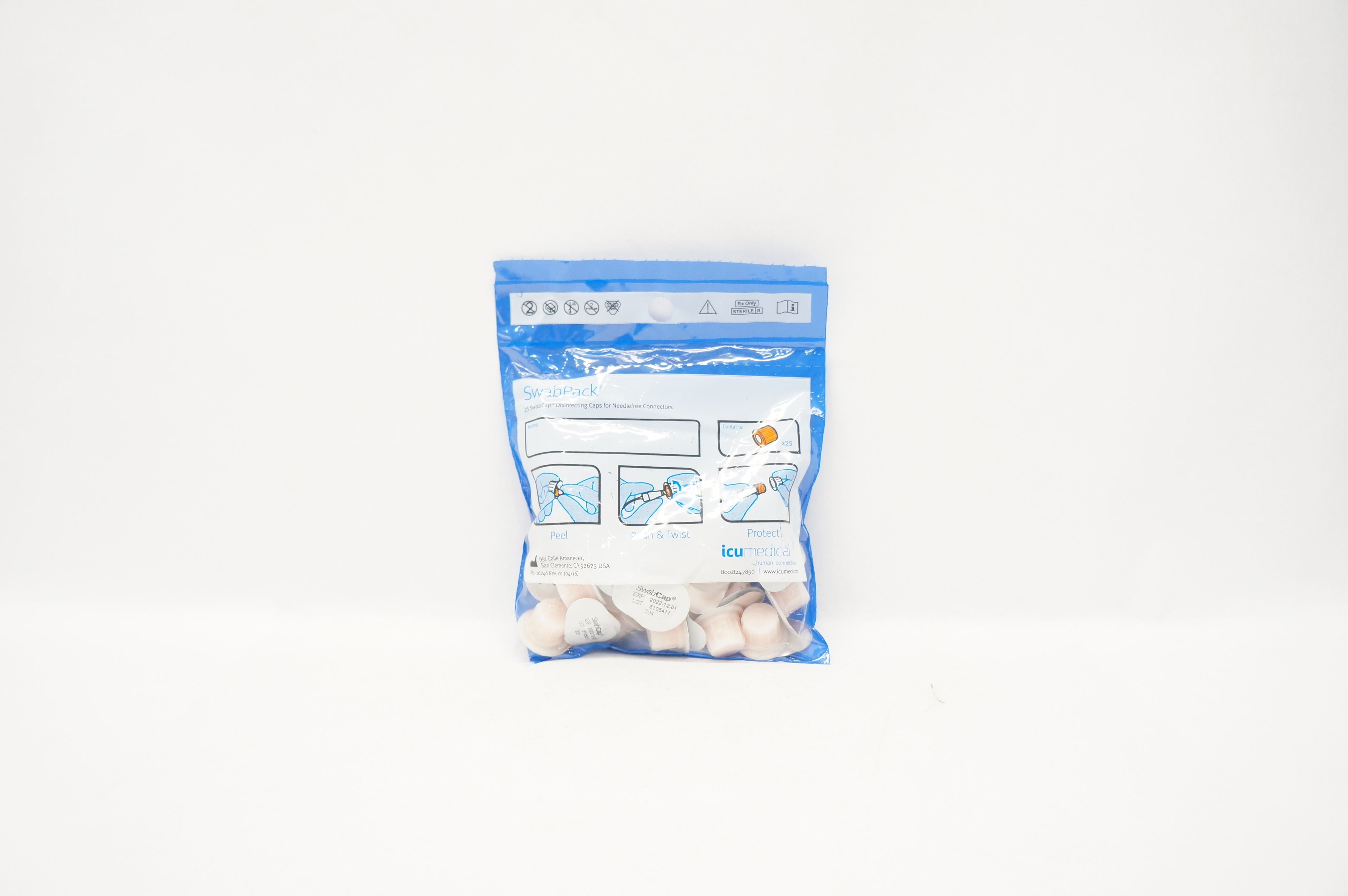 ICU Medical SwabPack Disinfecting Caps for Needlefree Connectors - Pack of 25
