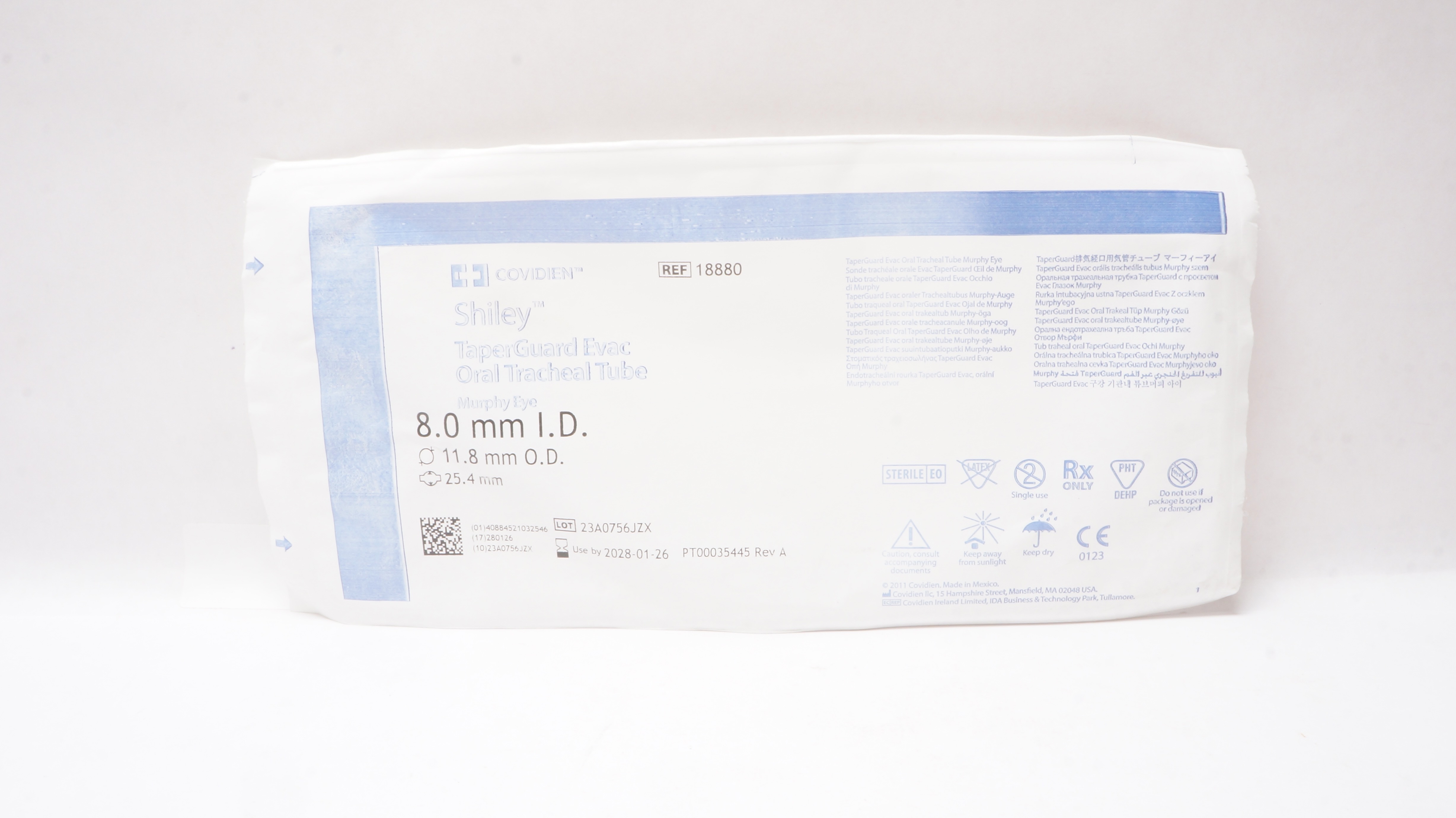 Covidien 18880 Shiley TaperGuard Evac Oral Tracheal Tube 8.0ID x 11.8OD ...
