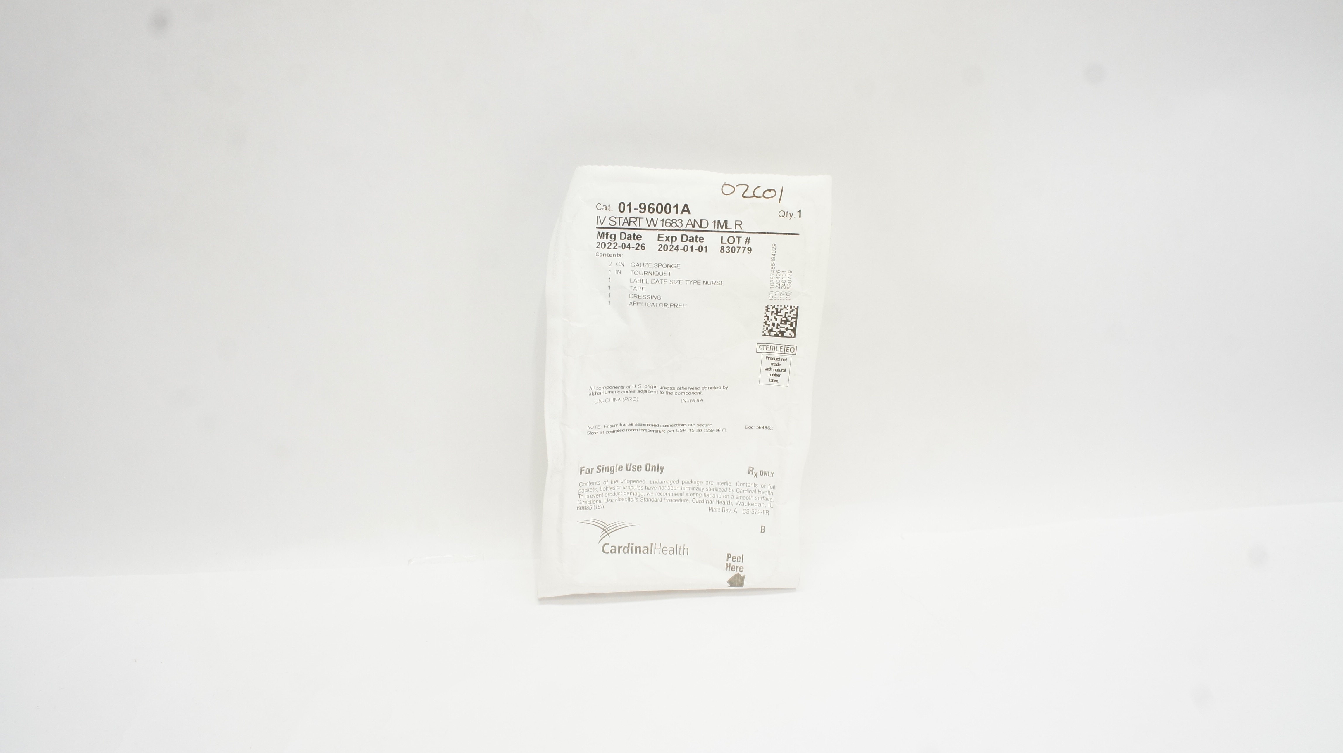 Cardinal Health 01-96001A IV Start W 1683 AND 1ML R Kit
