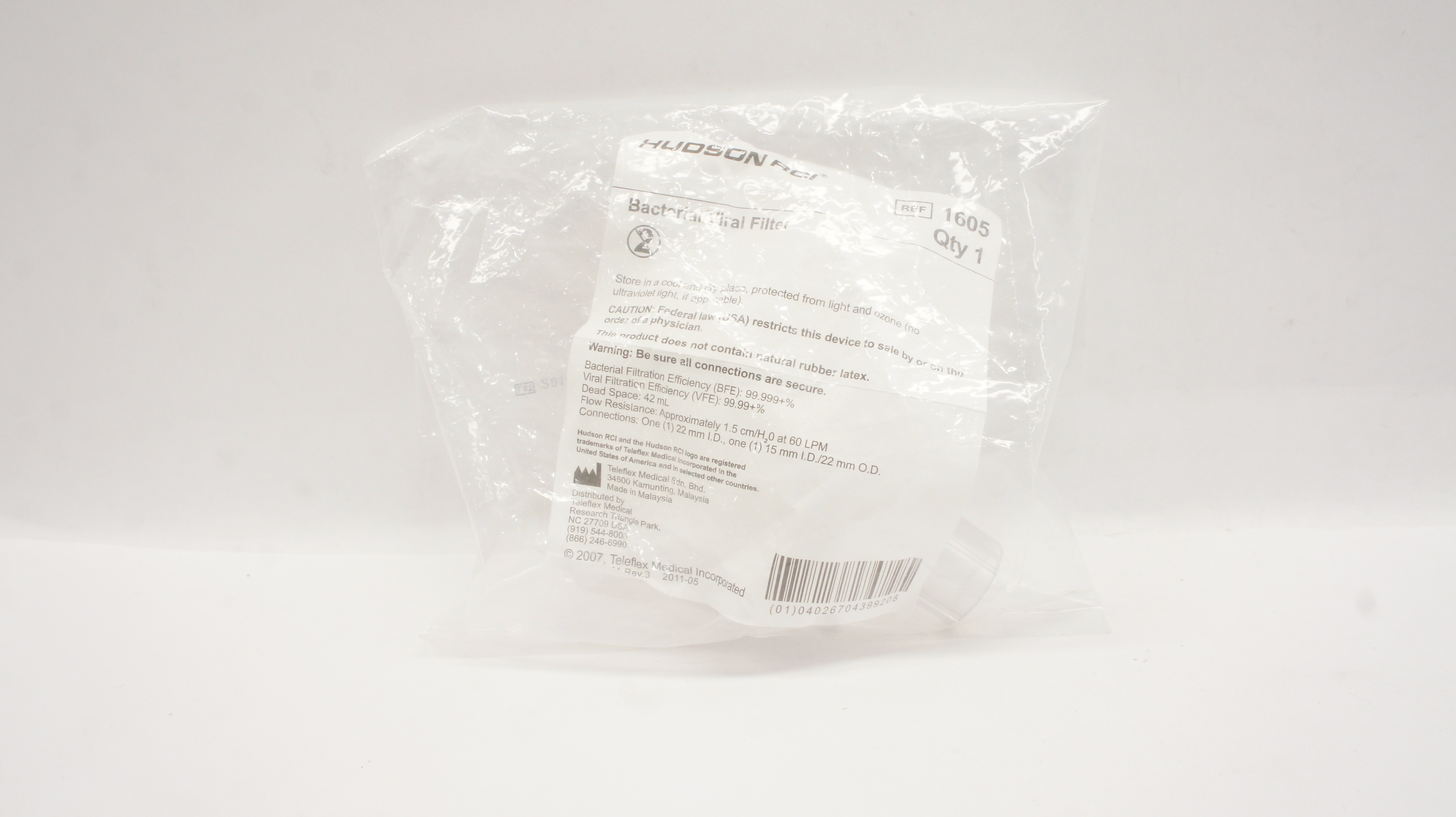Teleflex Filter Teleflex 1605 Hudson RCI Bacterial/Viral Filter
