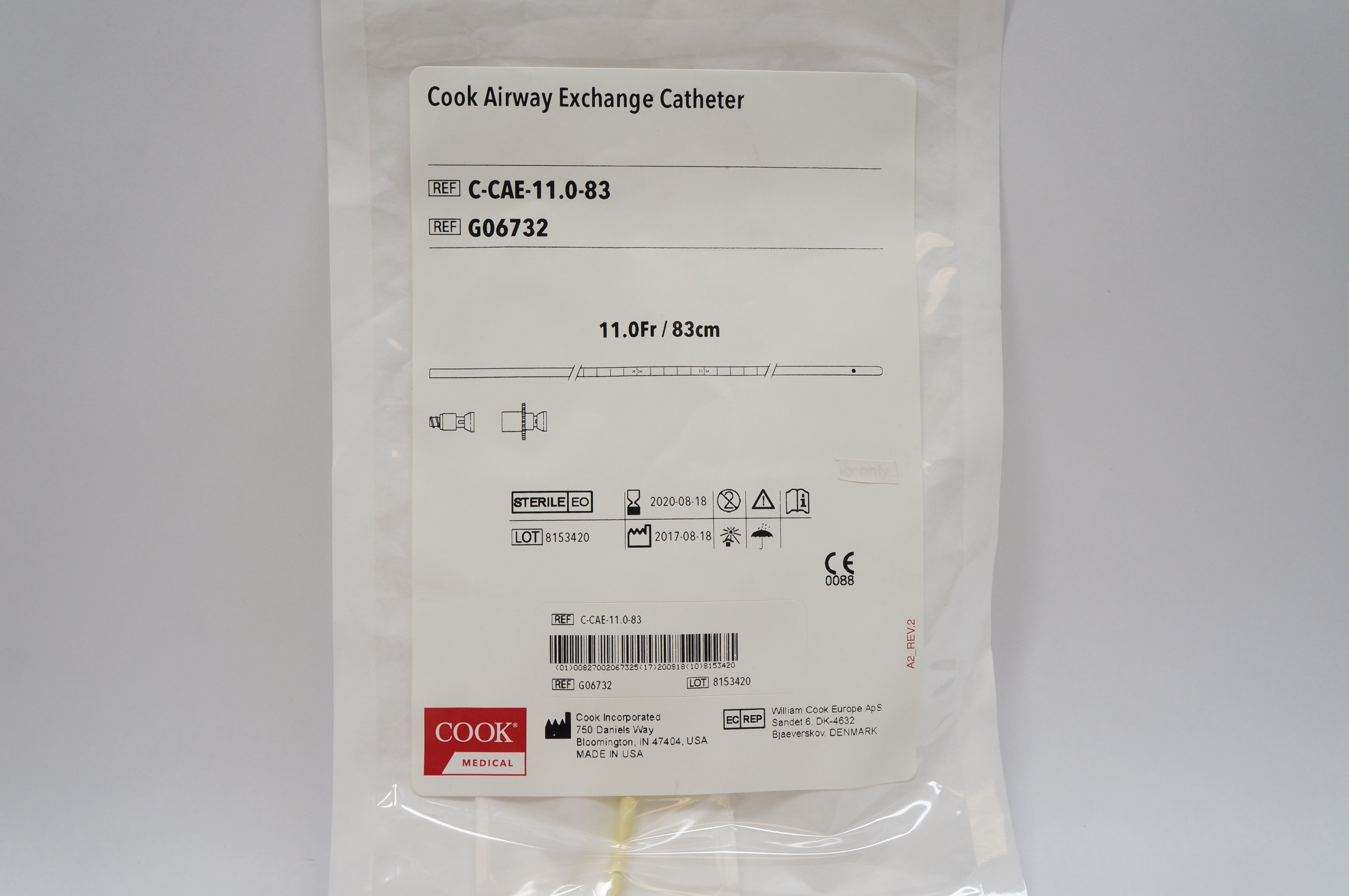 Cook Rapi Fit Cook G06732 Airway Exchange Cath. with Rapi-Fit Adapters 11.0Fr/83cm (x)