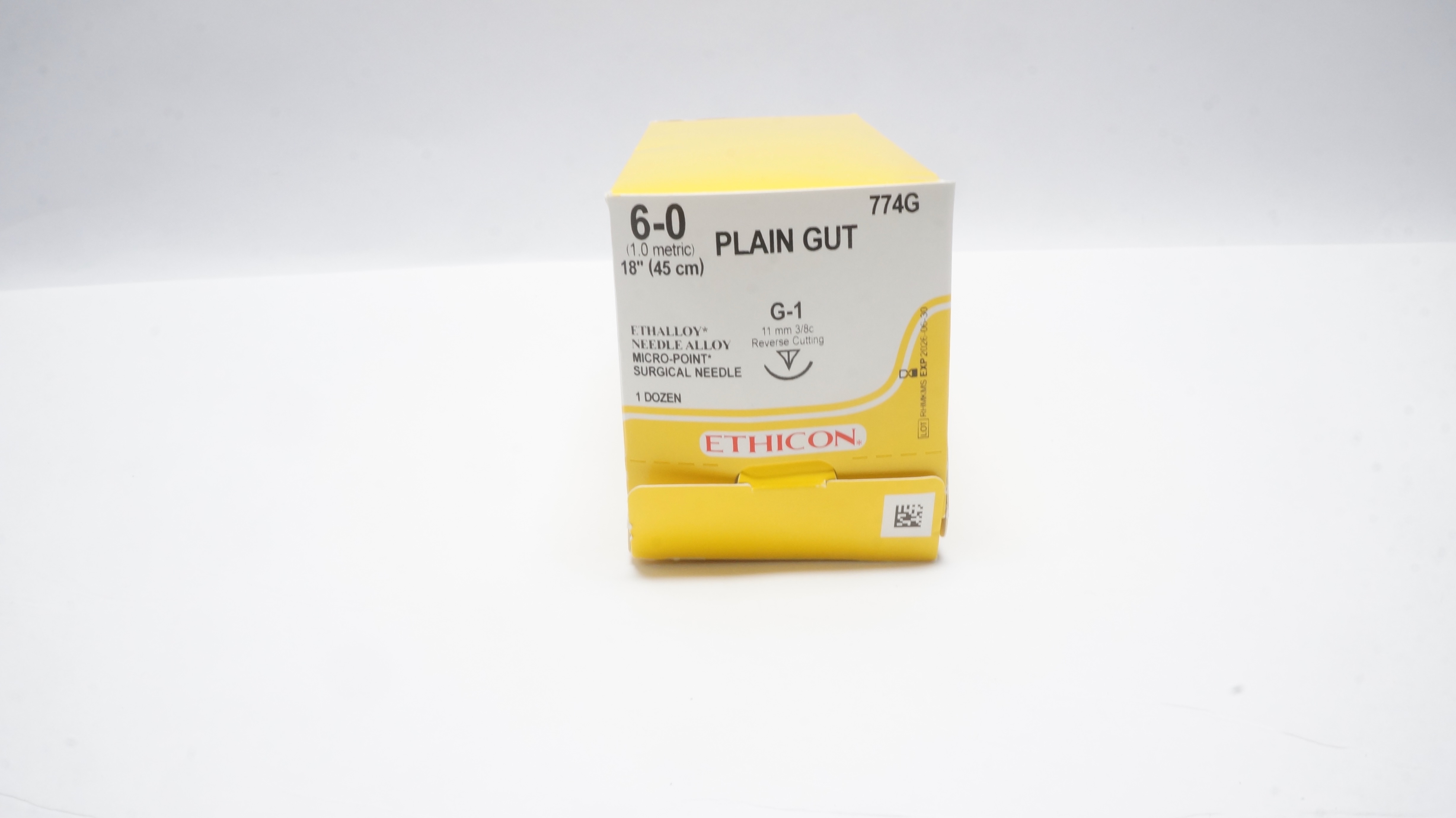 Ethicon 774G 6-0 Plain Gut Stre G-1 11mm 3/8c Reverse Cutting 18inch - Box of 12