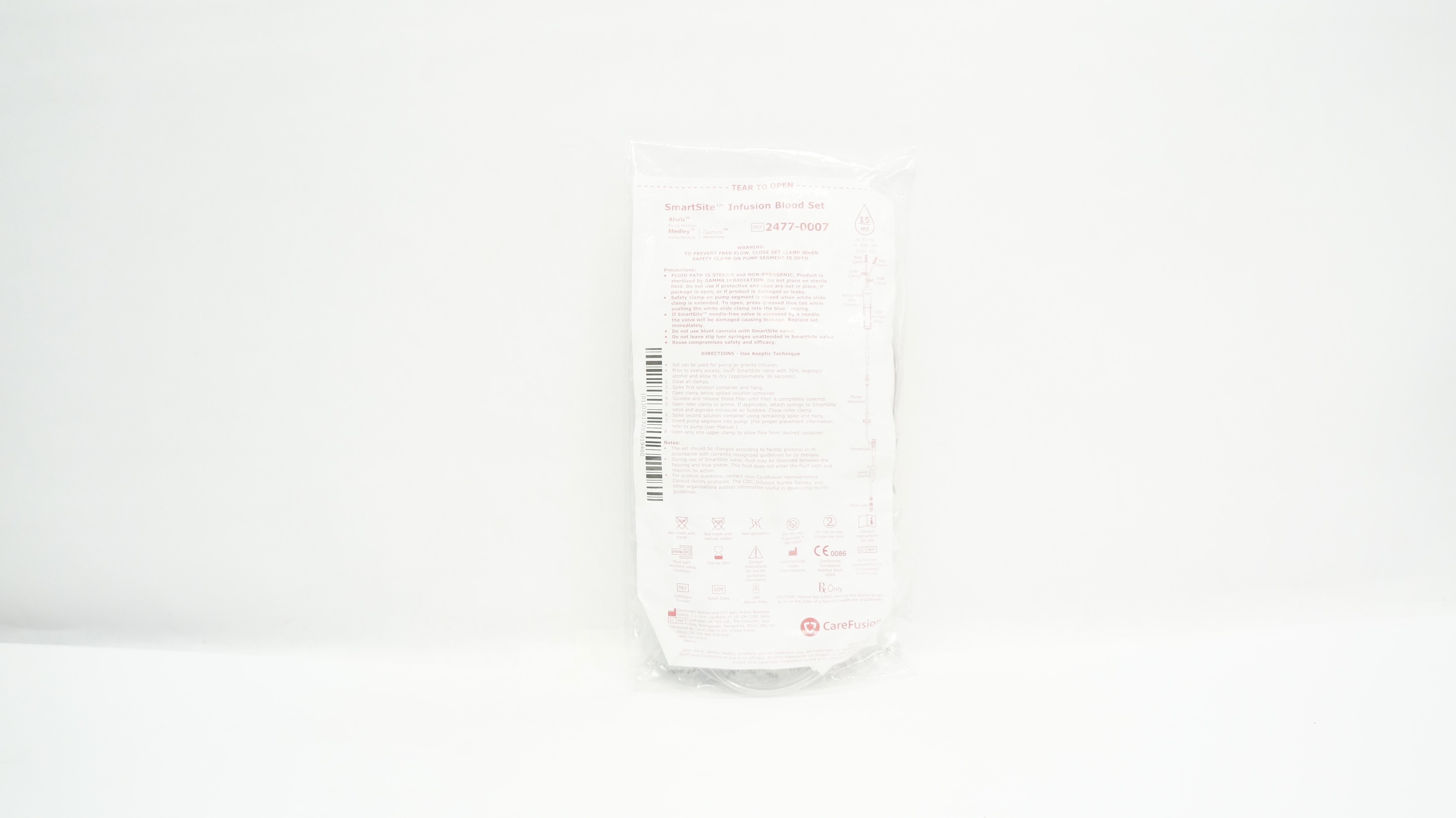 CareFusion 2477-0007 SmartSite Blood Infusion Set 15Drops 33ml x 121inch (x)