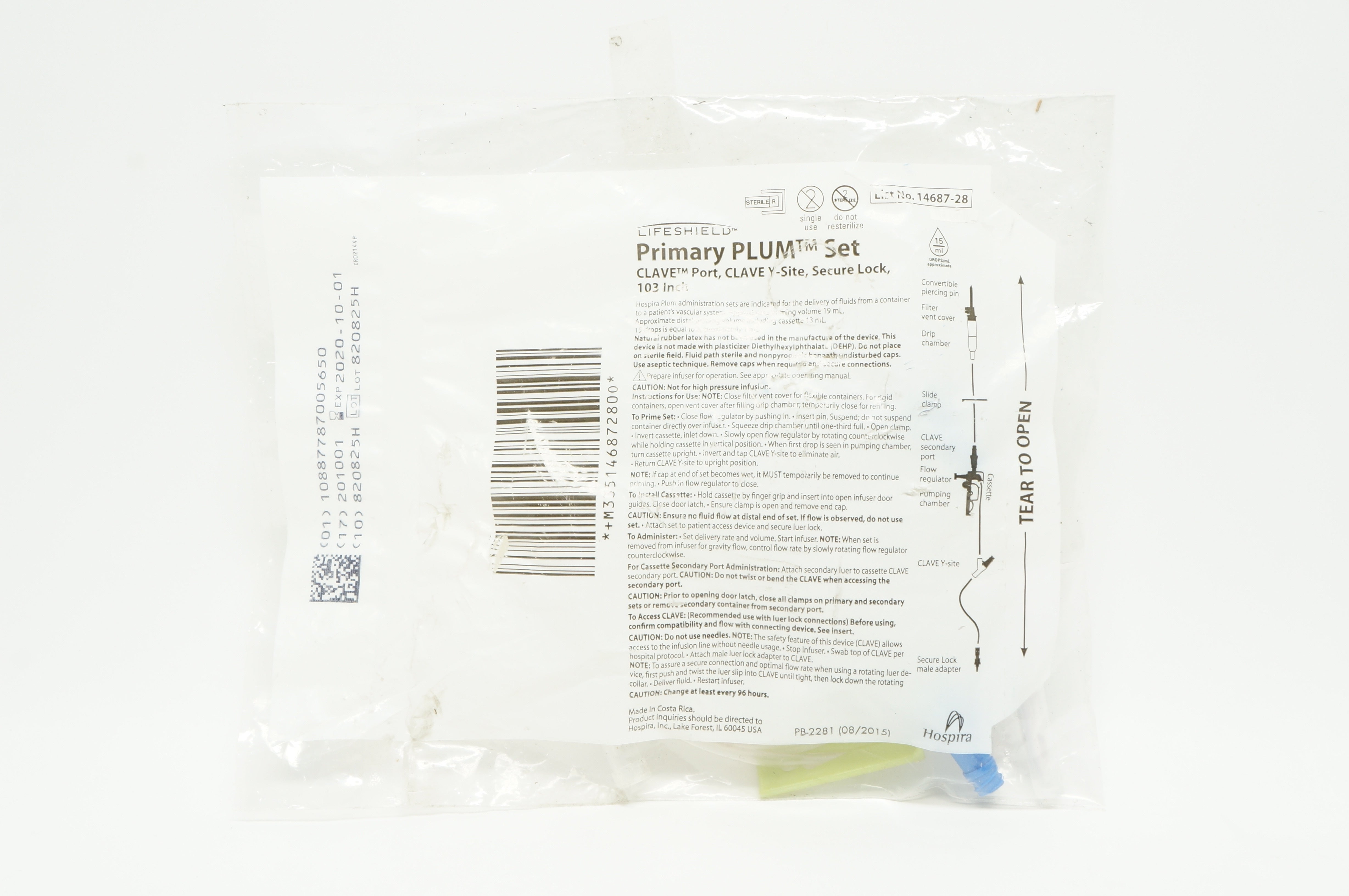 Hospira 1468728 Primary Plum Set Clave Port YSite 103inch x 15Drops