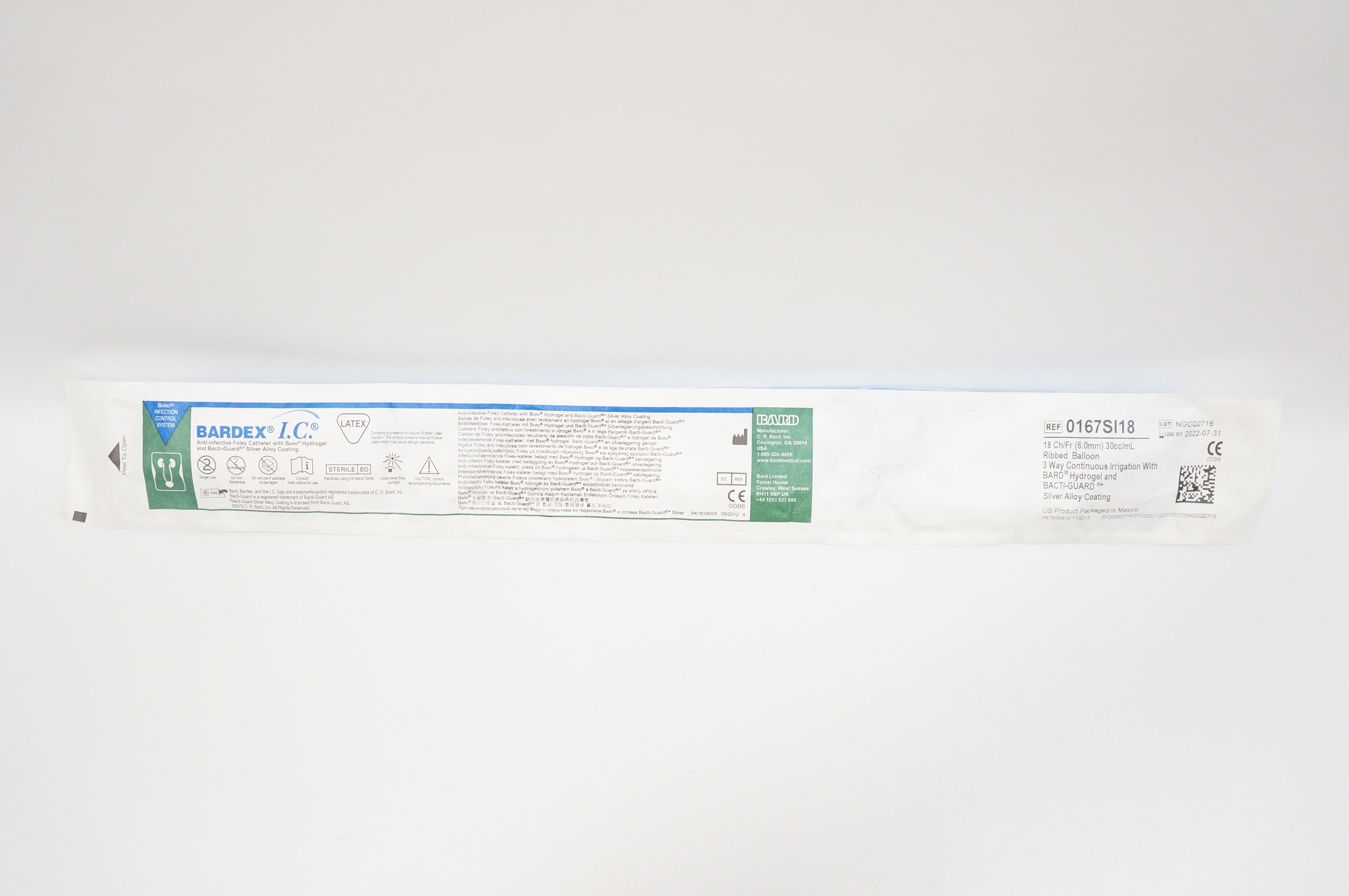 Bard 0167SI18 Bardex I.C. Anti-Infective Foley Cath. 18Ch/Fr 30cc/mL Balloon (x)
