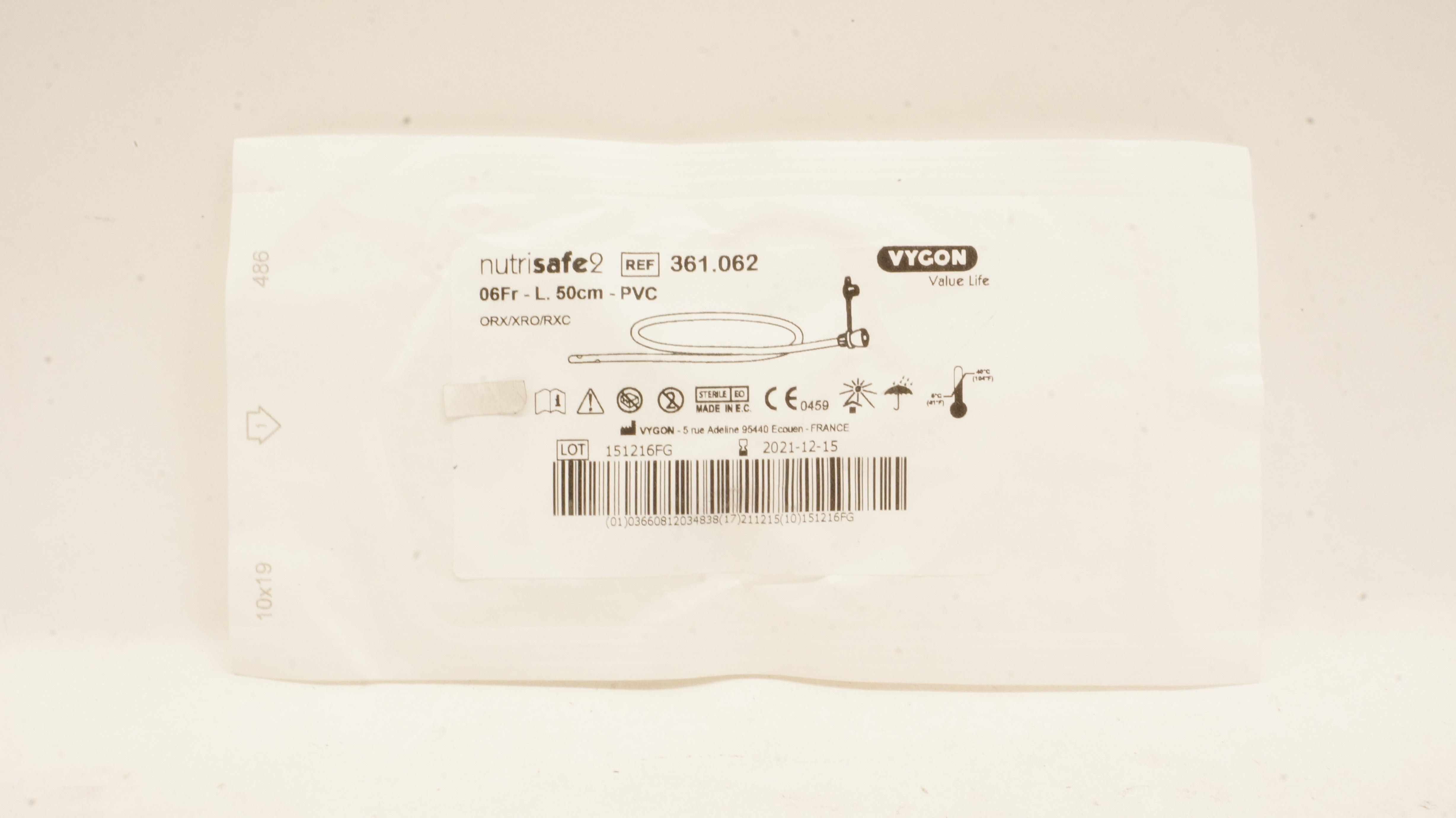 Vygon 361.062 Nutrisafe2 PVC DEHP Free Feeding Tube 06Fr x 50cm (x)