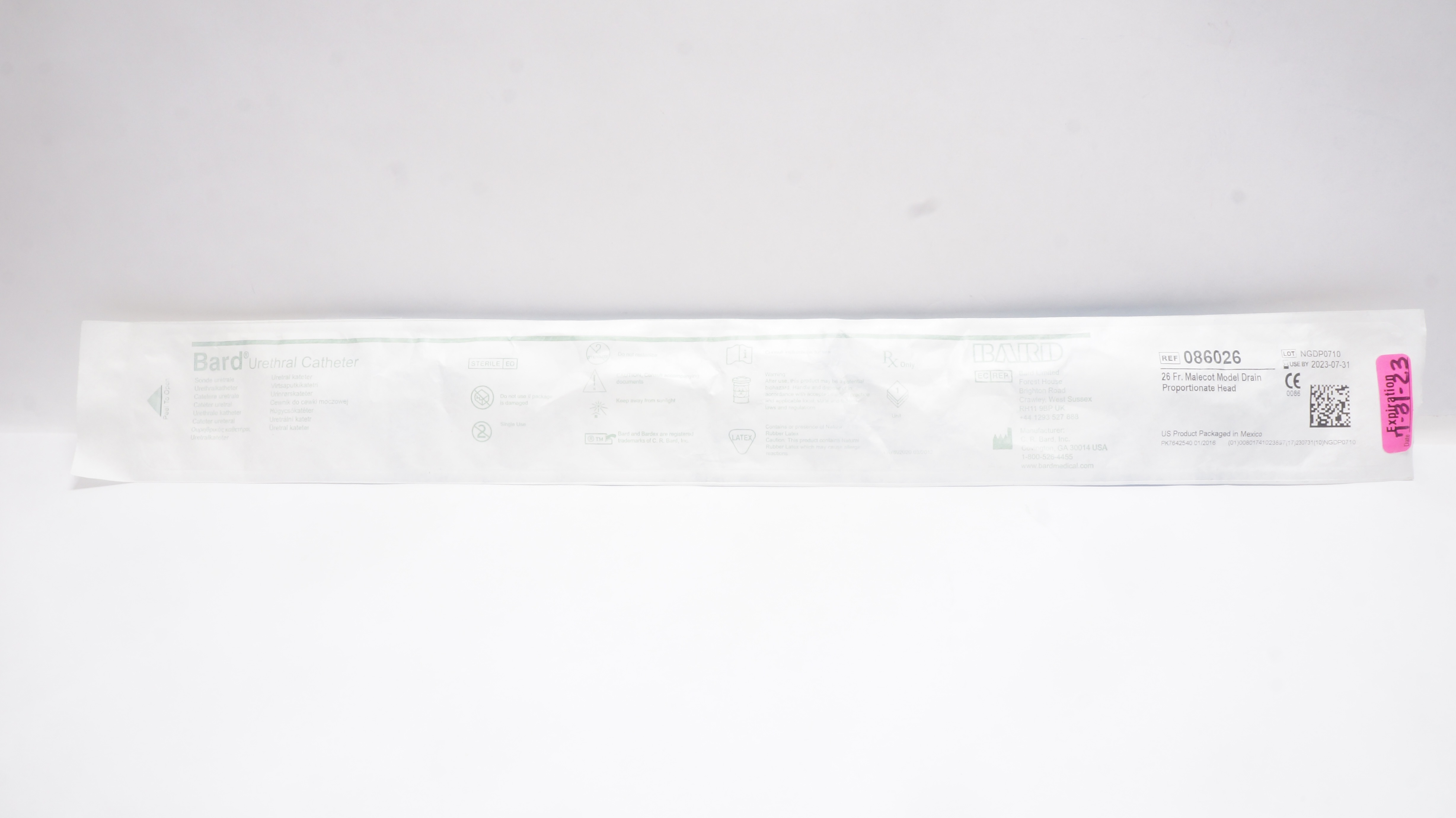Bard 086026 Urethral Cath. 26Fr Malecot Model Drain Proportionate Head (x)