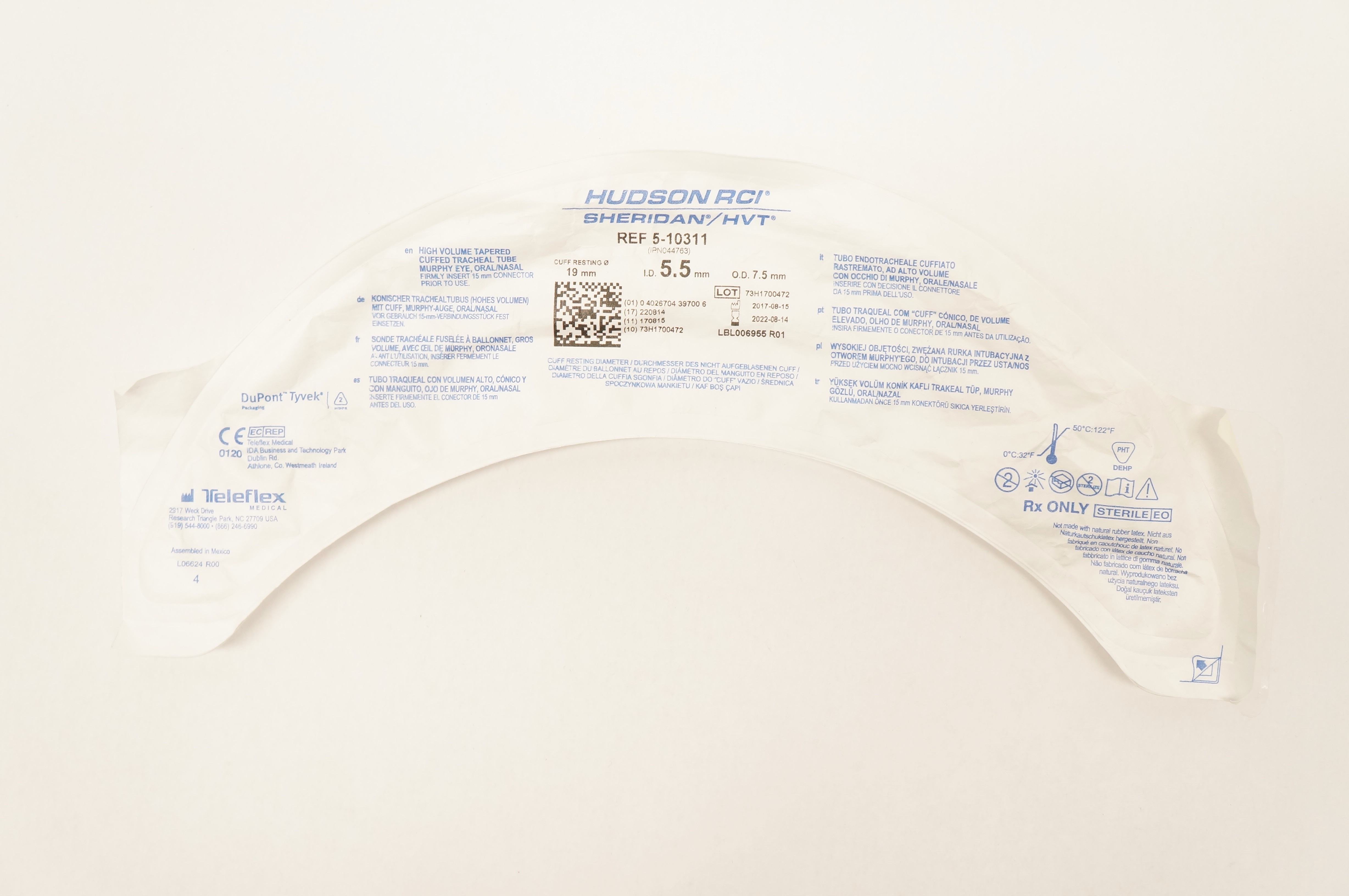 Teleflex 5-10311 Hudson RCI Cuffed Tracheal Tube Murphy Eye 5.5mm x 7.5mm