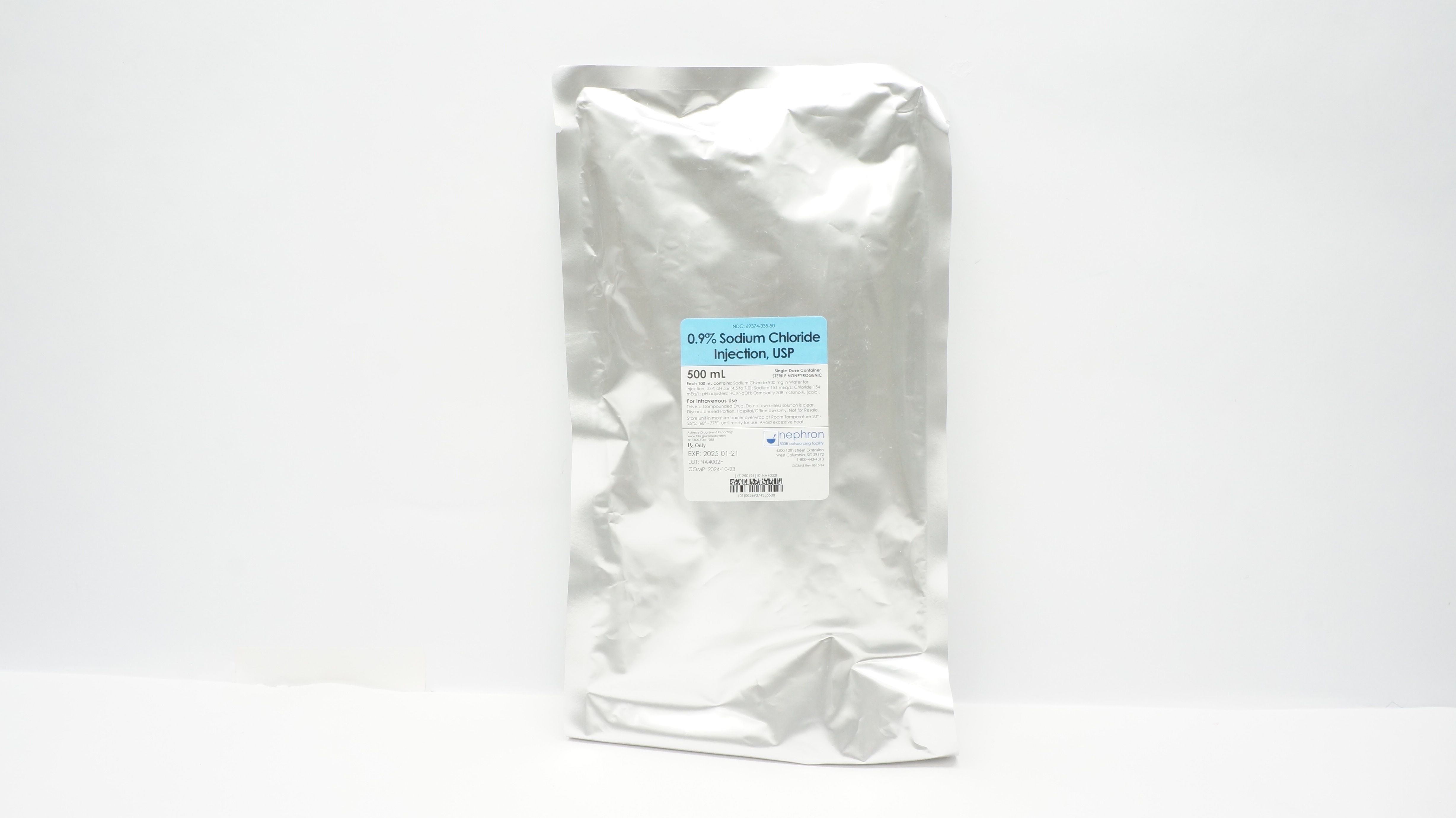 Nephron 69374-335-50 0.9% Sodium Chloride Injection, USP 500ml  (x)
