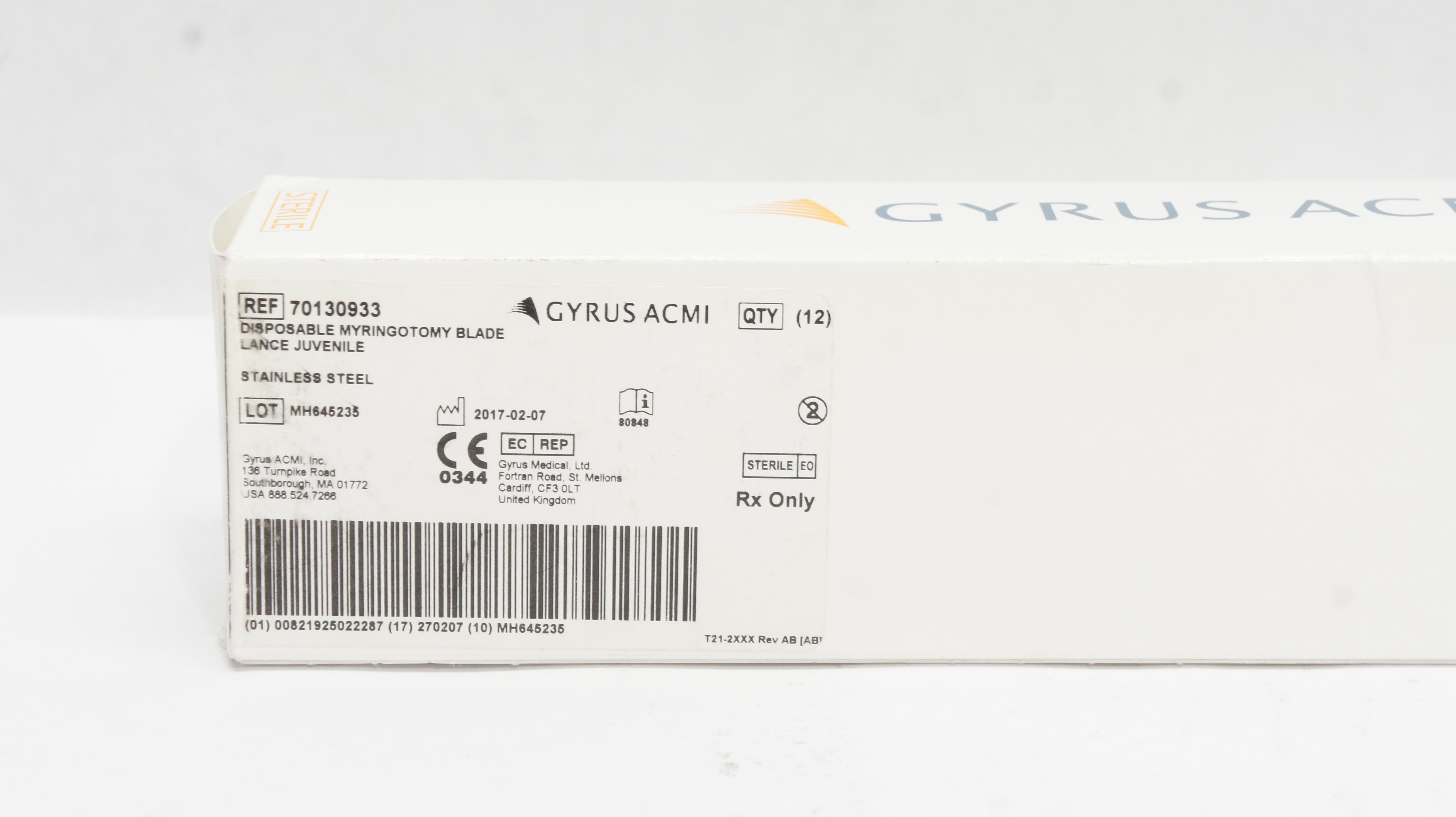 Gyrus ACMI 70130933 Disposable Myringotomy Blade Lance Juvenile Box of 12